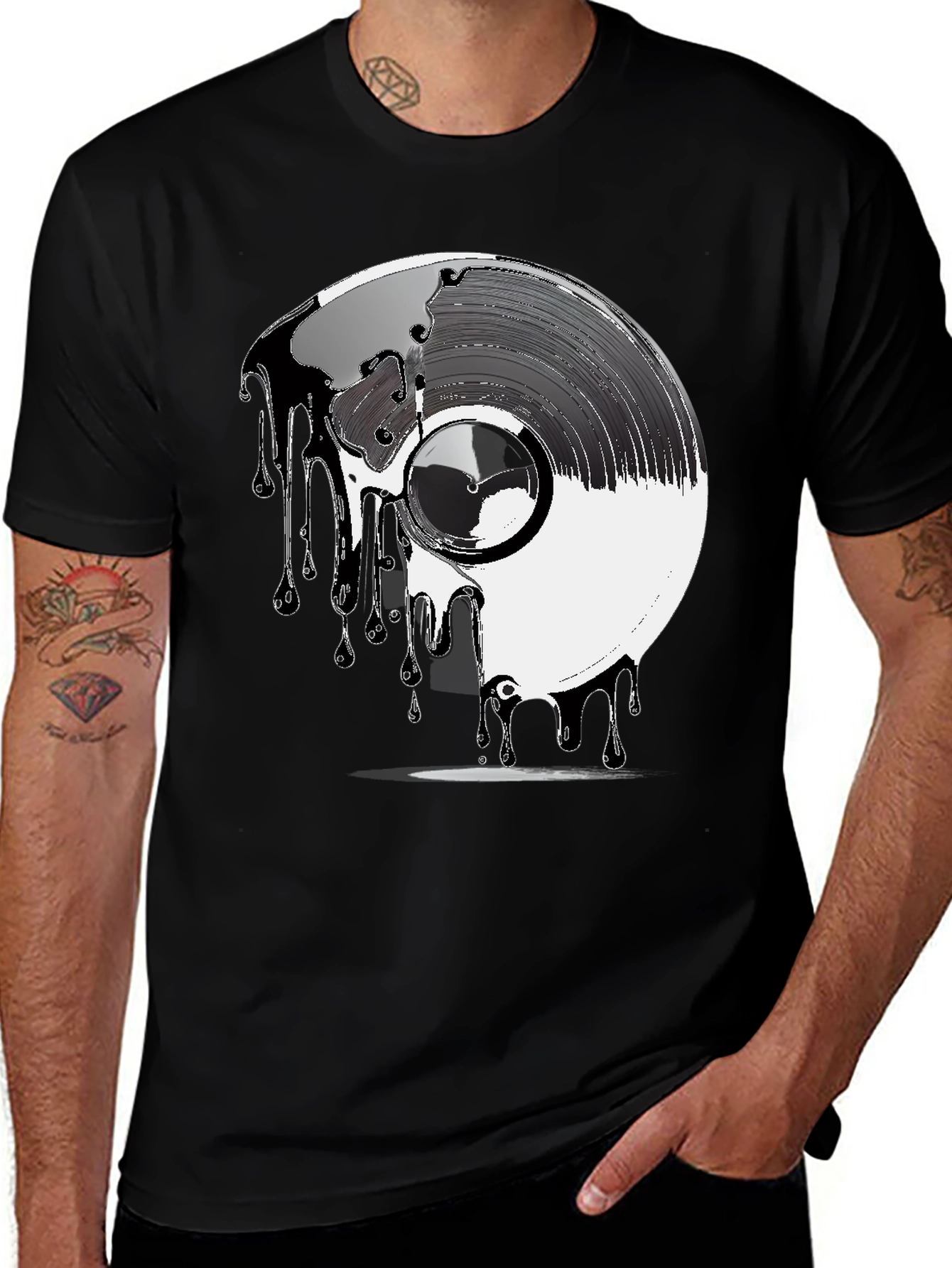 Variant 19 of Melting Vinyl Record Graphic Tee - Black