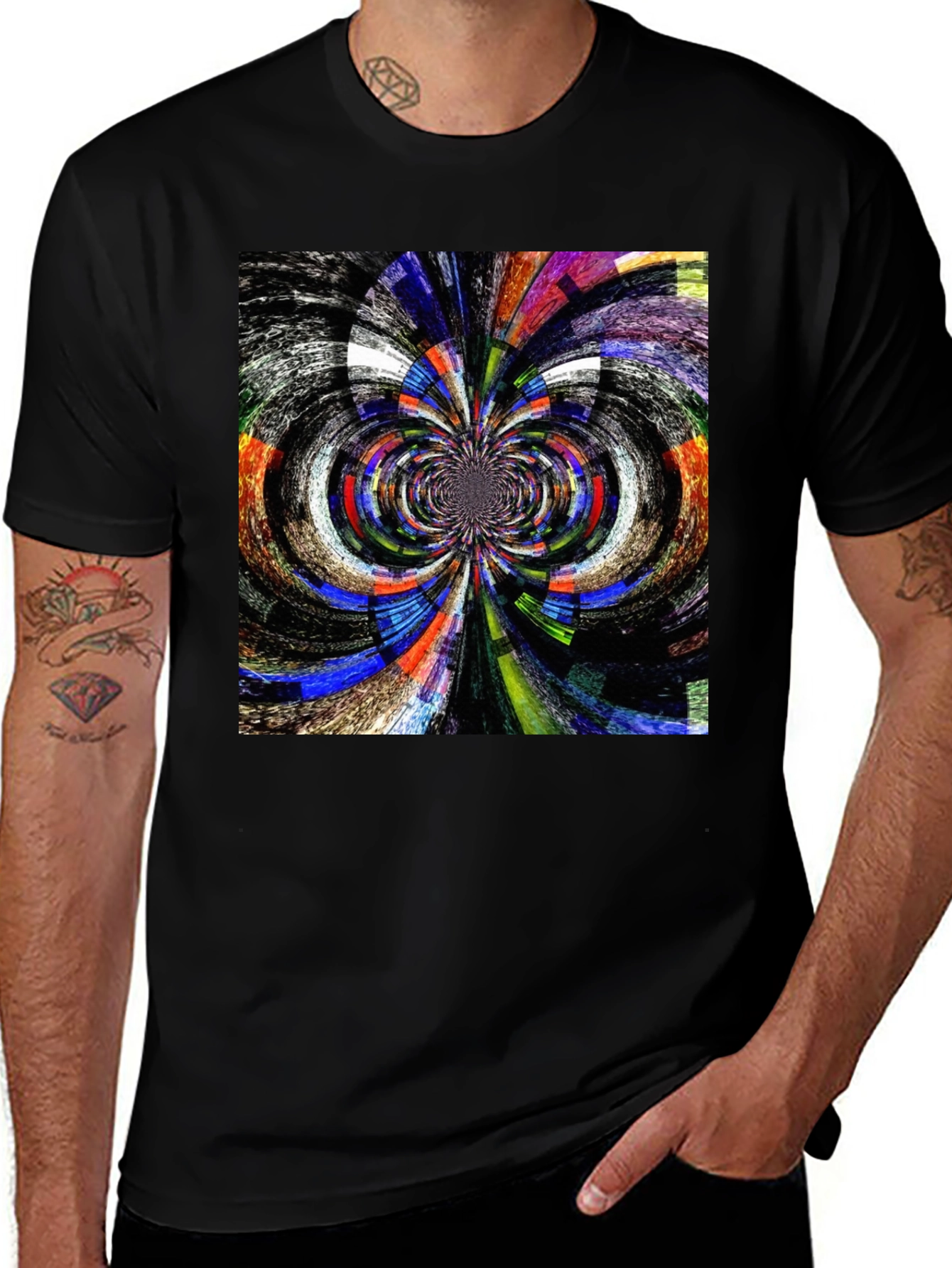 Variant 18 of Abstract Kaleidoscope Print Black T-Shirt