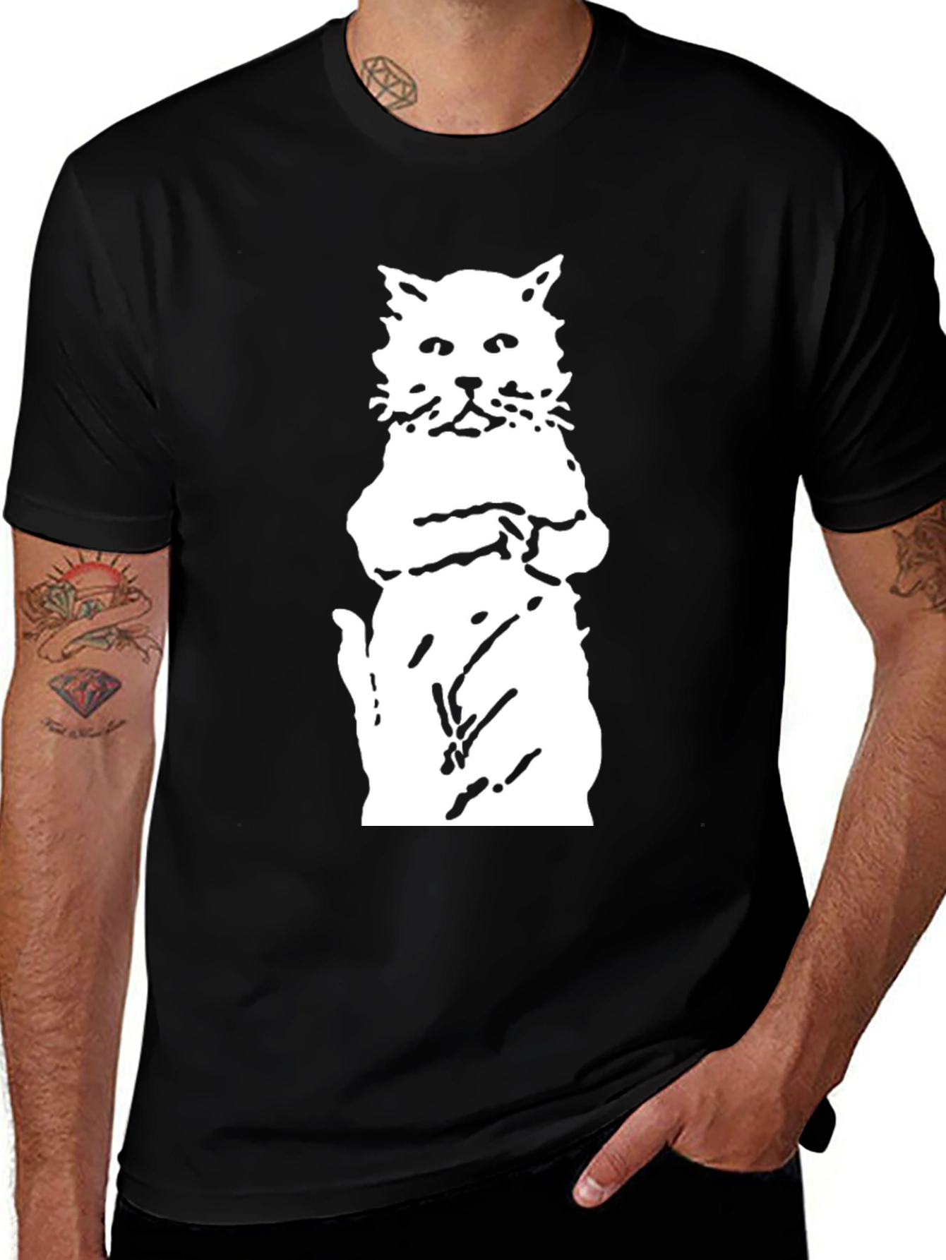 Variant 13 of Cat Stance Graphic T-Shirt - Black
