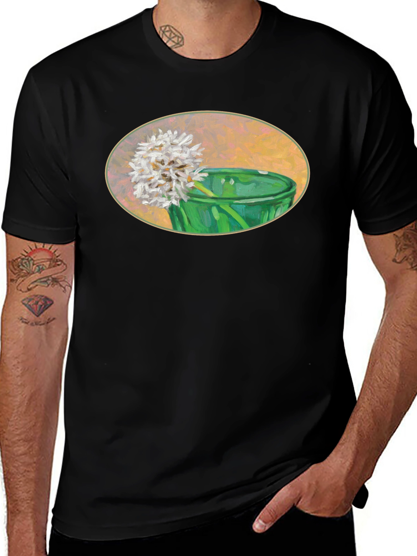 Variant 30 of Floral Art Print T-Shirt - Black