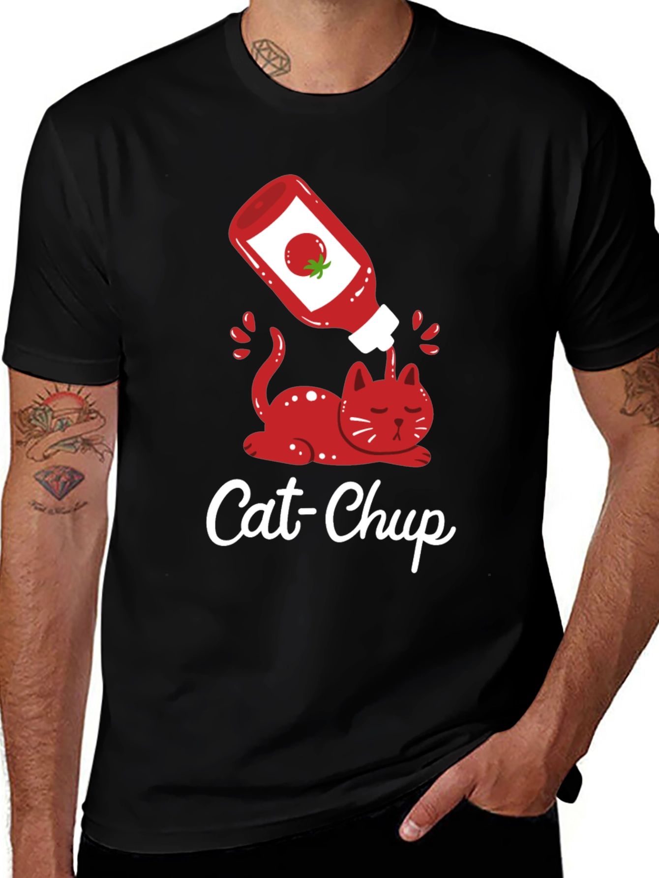 Variant 20 of Cat-Chup Graphic Tee - Novelty Ketchup Cat T-Shirt