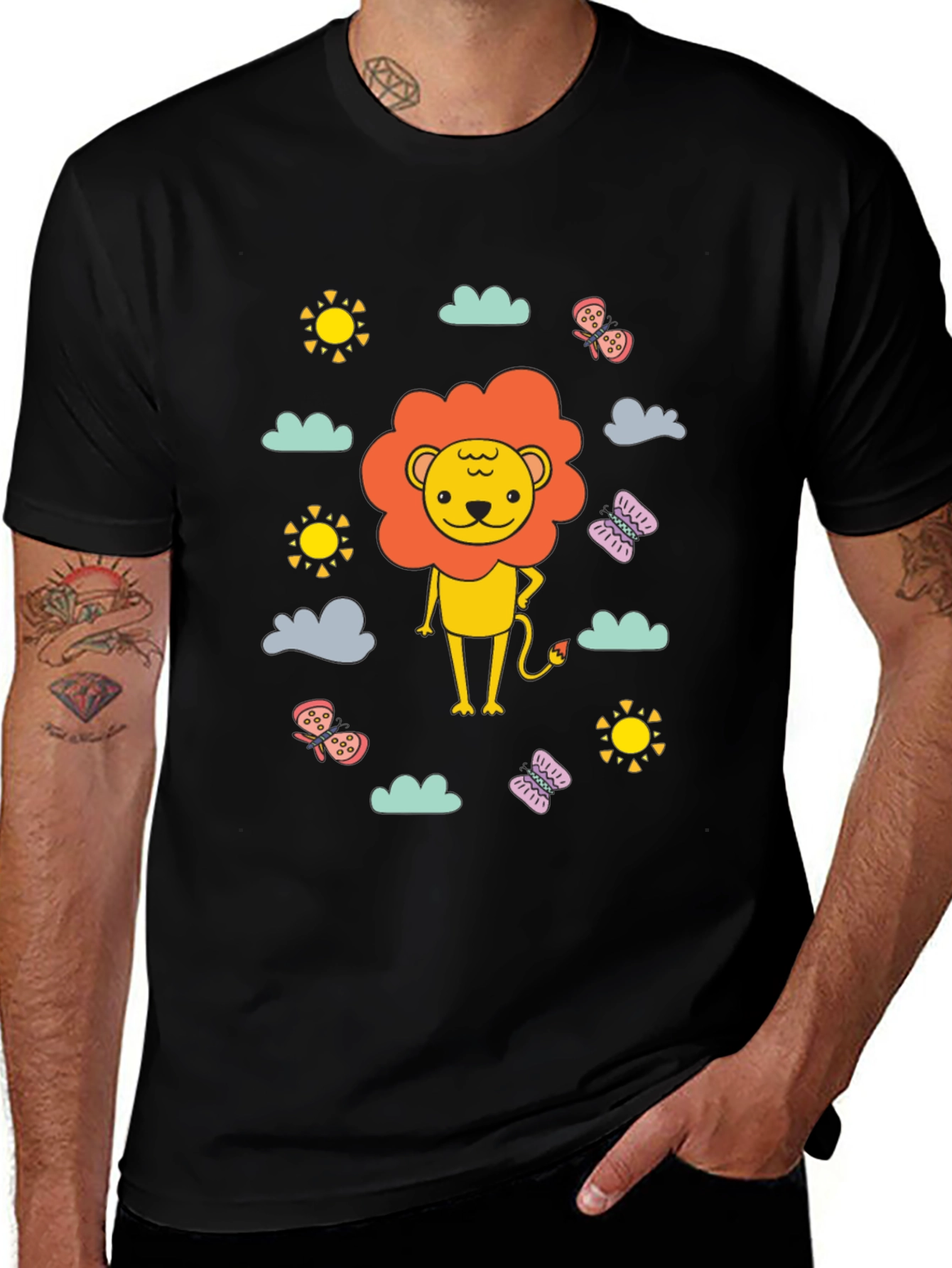 Variant 9 of Cartoon Lion Graphic Black T-Shirt
