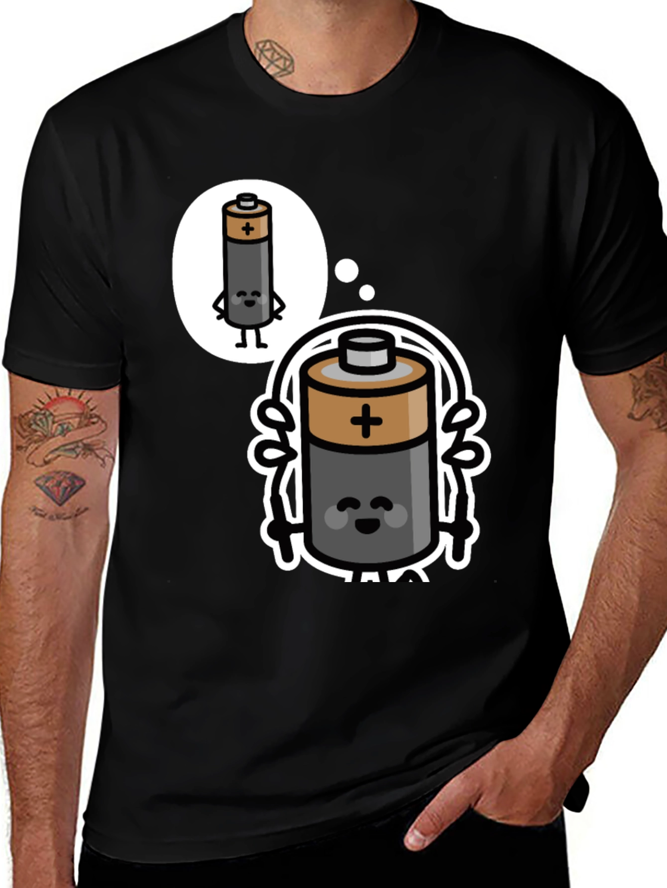 Variant 4 of Funny Battery Cartoon Black T-Shirt