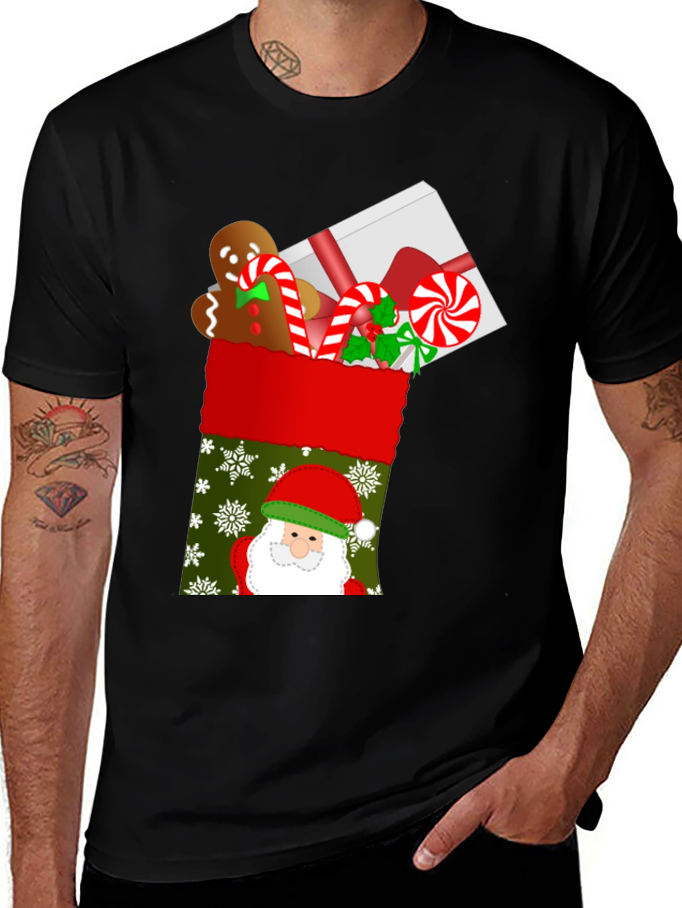 Festive Santa Christmas Stocking Graphic Tee