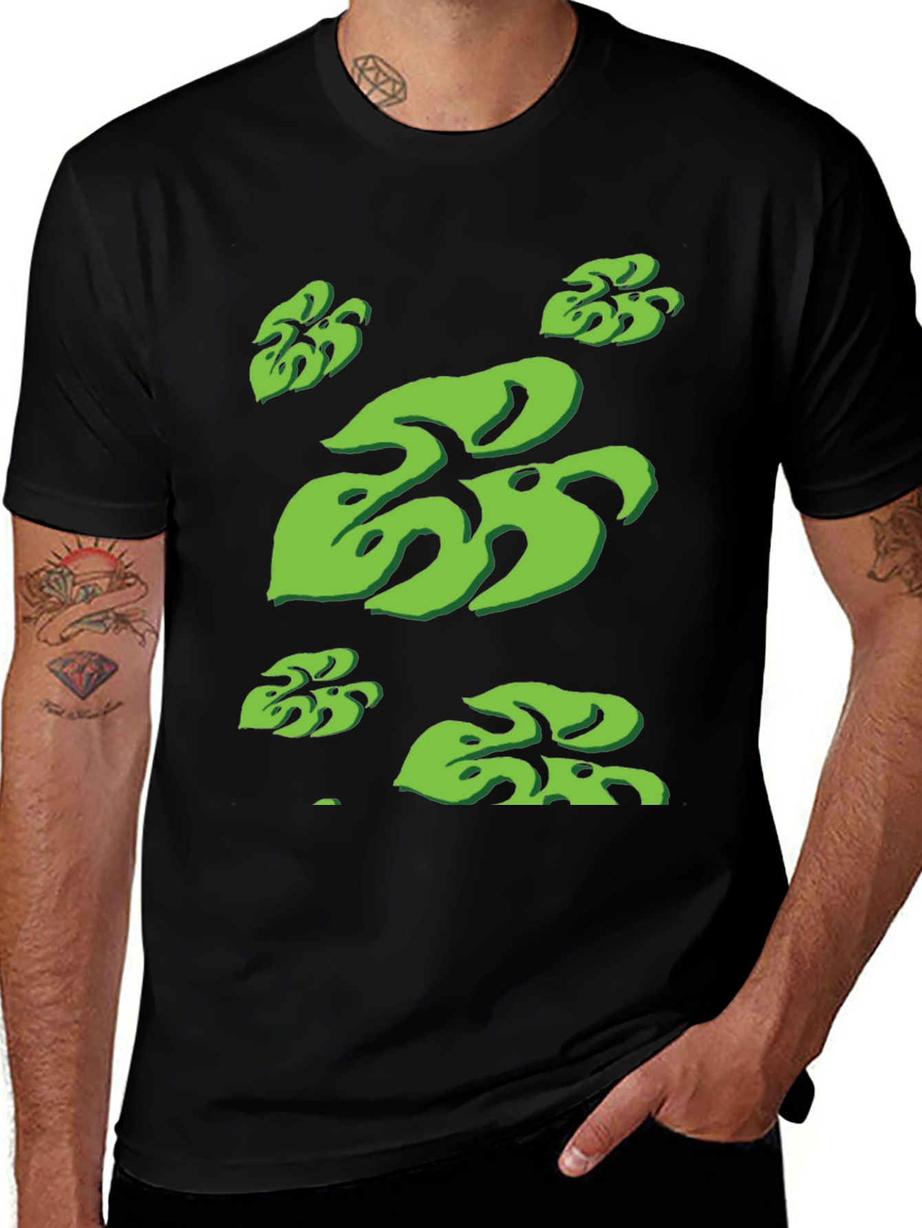 Variant 11 of Tropical Monstera Leaf Print Black T-Shirt