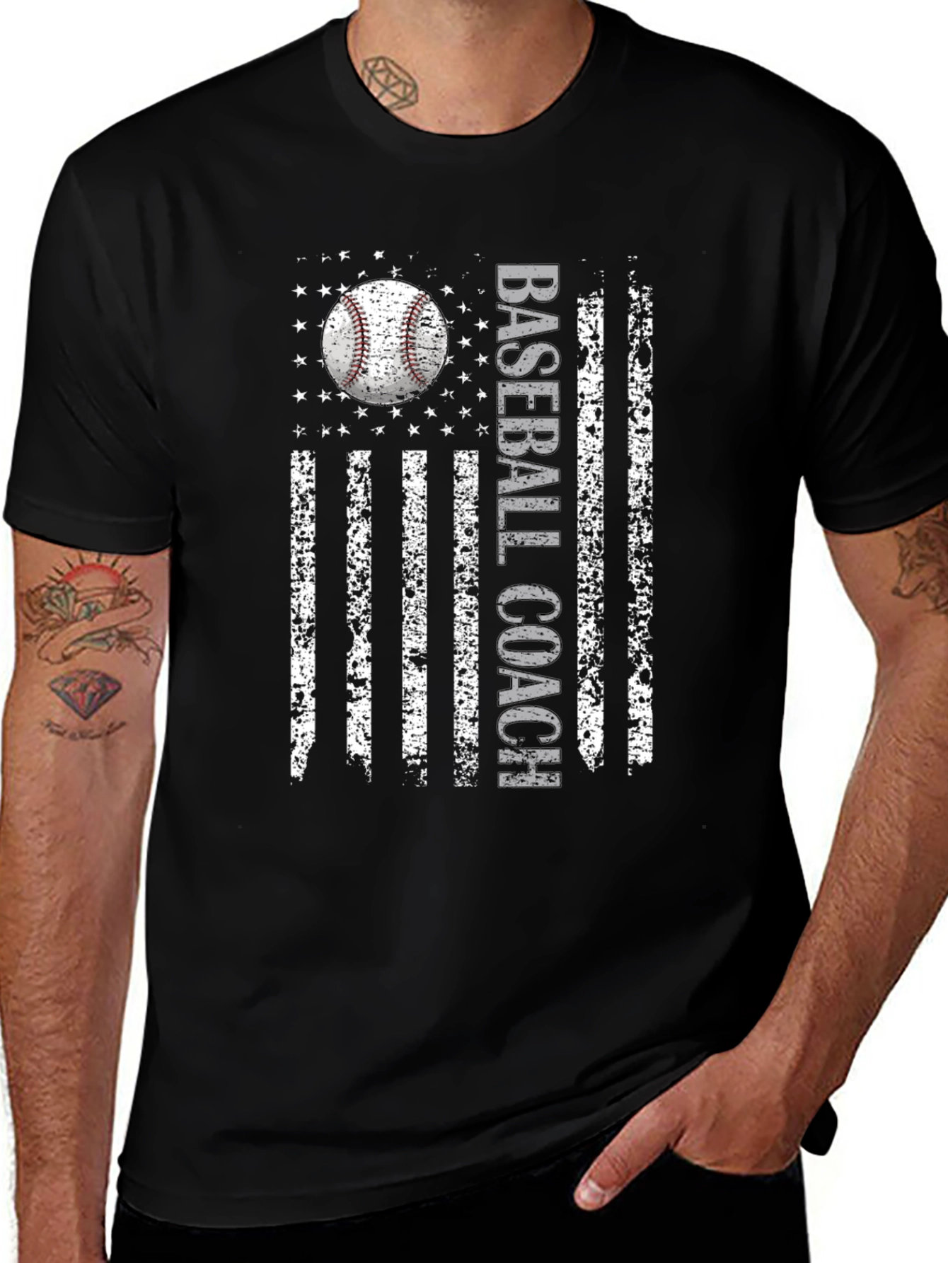 Baseball Coach USA Flag T-Shirt