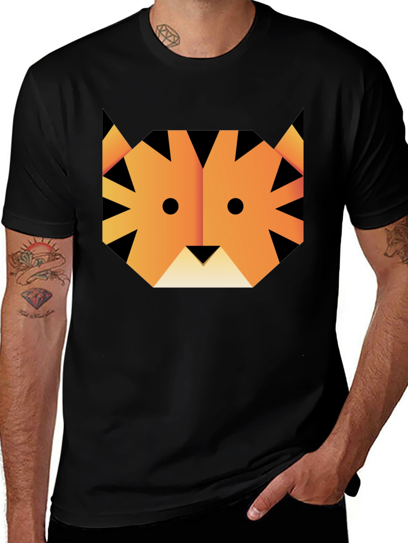 Variant 21 of Geometric Tiger Graphic Tee - Unisex Black T-Shirt