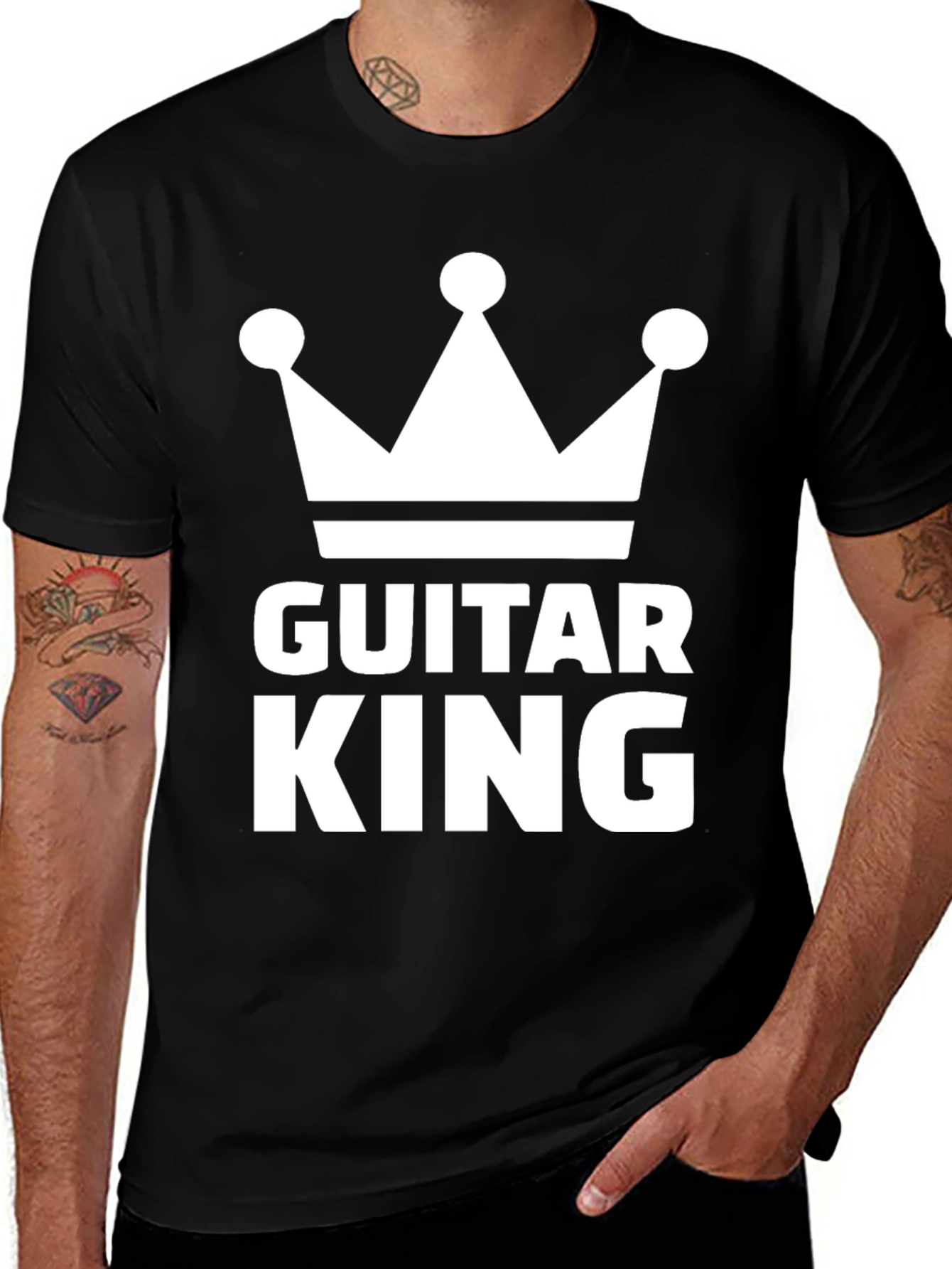 Variant 3 of Guitar King Black T-Shirt with Crown Graphic