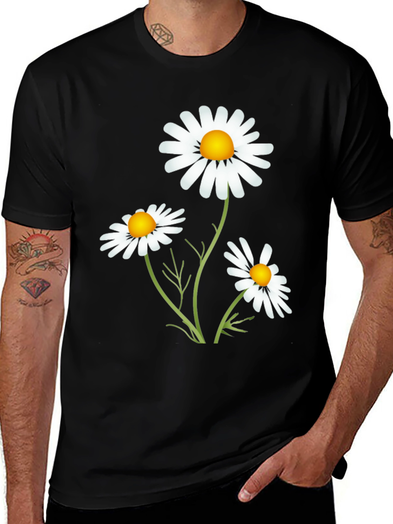 Variant 17 of Daisy Graphic T-Shirt - Casual Black Tee