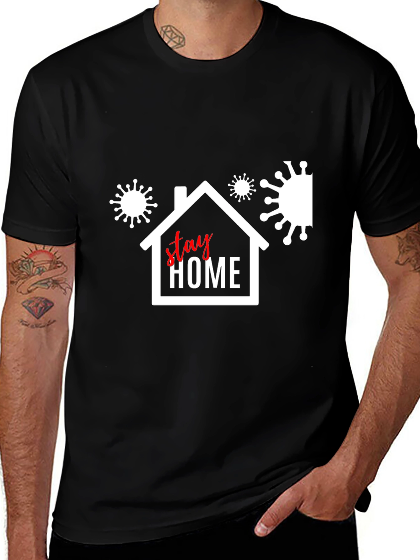 Variant 3 of Stay Home Black T-Shirt - Protect Yourself, Protect Others