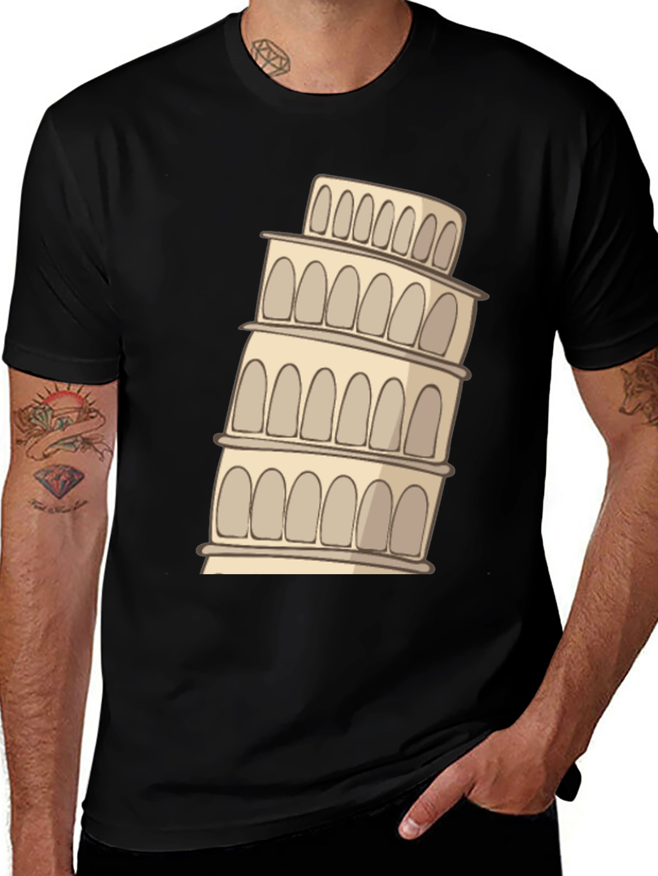 Variant 29 of Leaning Tower Graphic Tee - Black Cotton T-Shirt