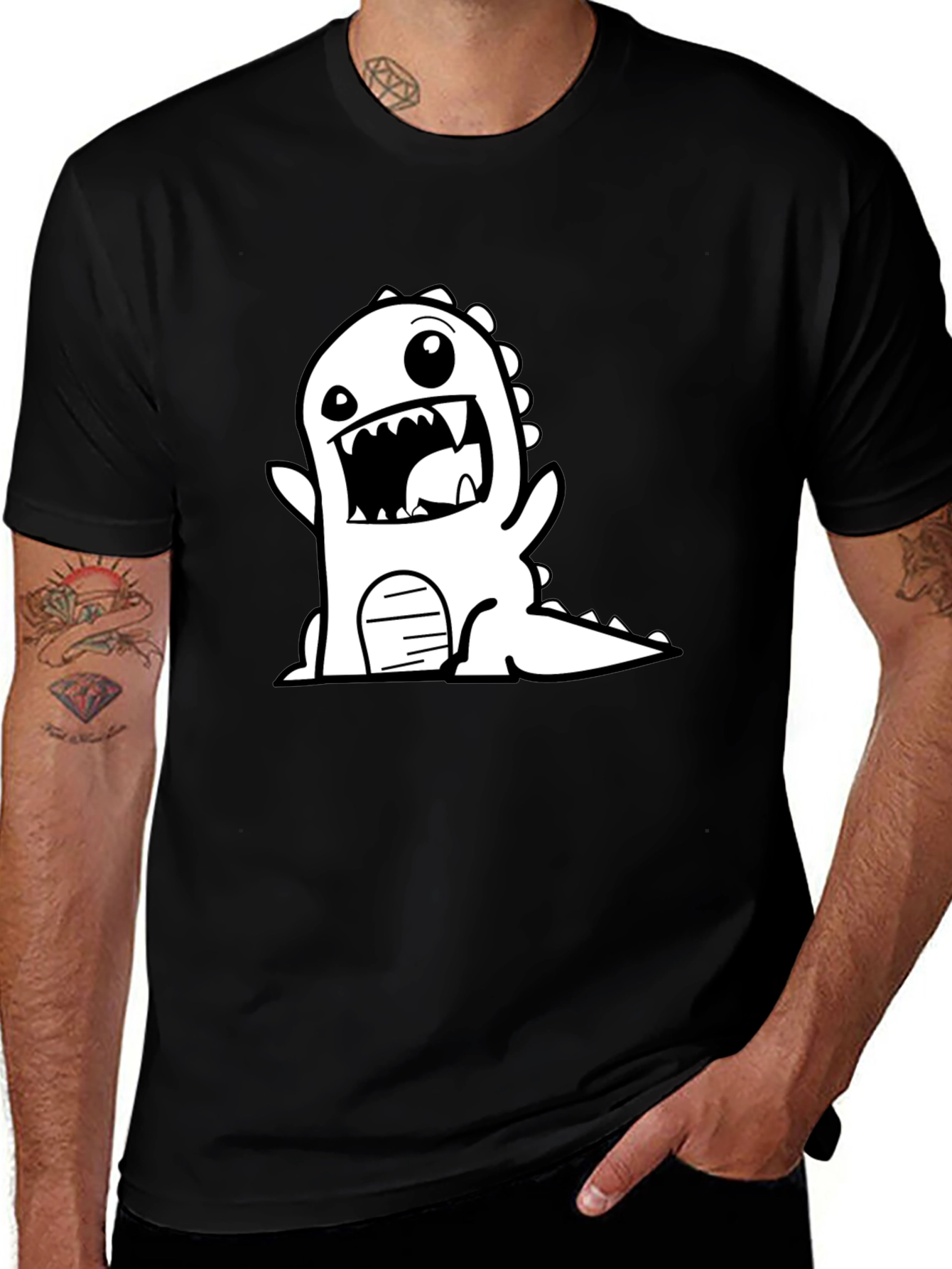 Variant 6 of Cartoon Dinosaur Black Tee Shirt