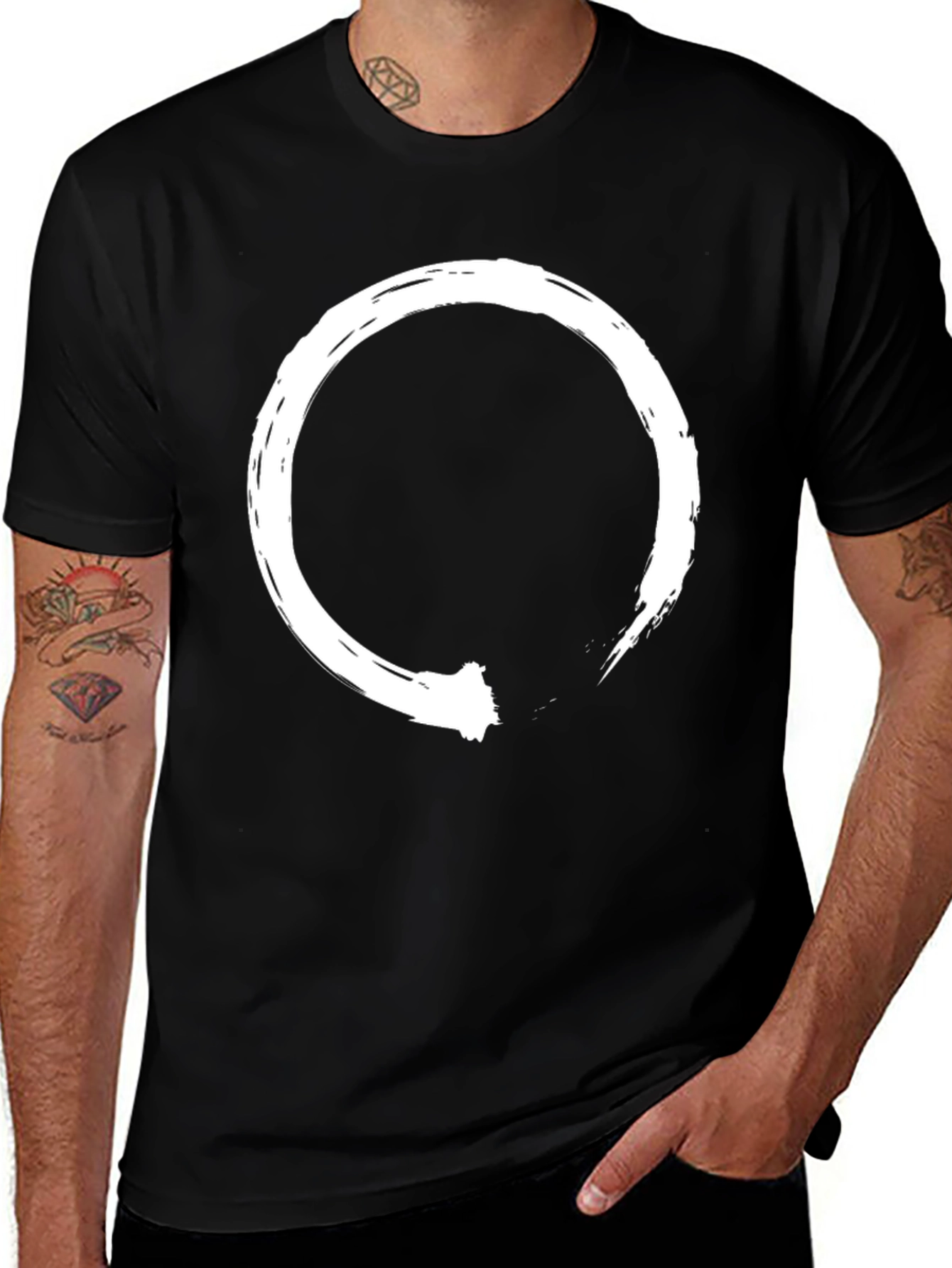 Variant 2 of Black T-Shirt with White Enso Circle Design