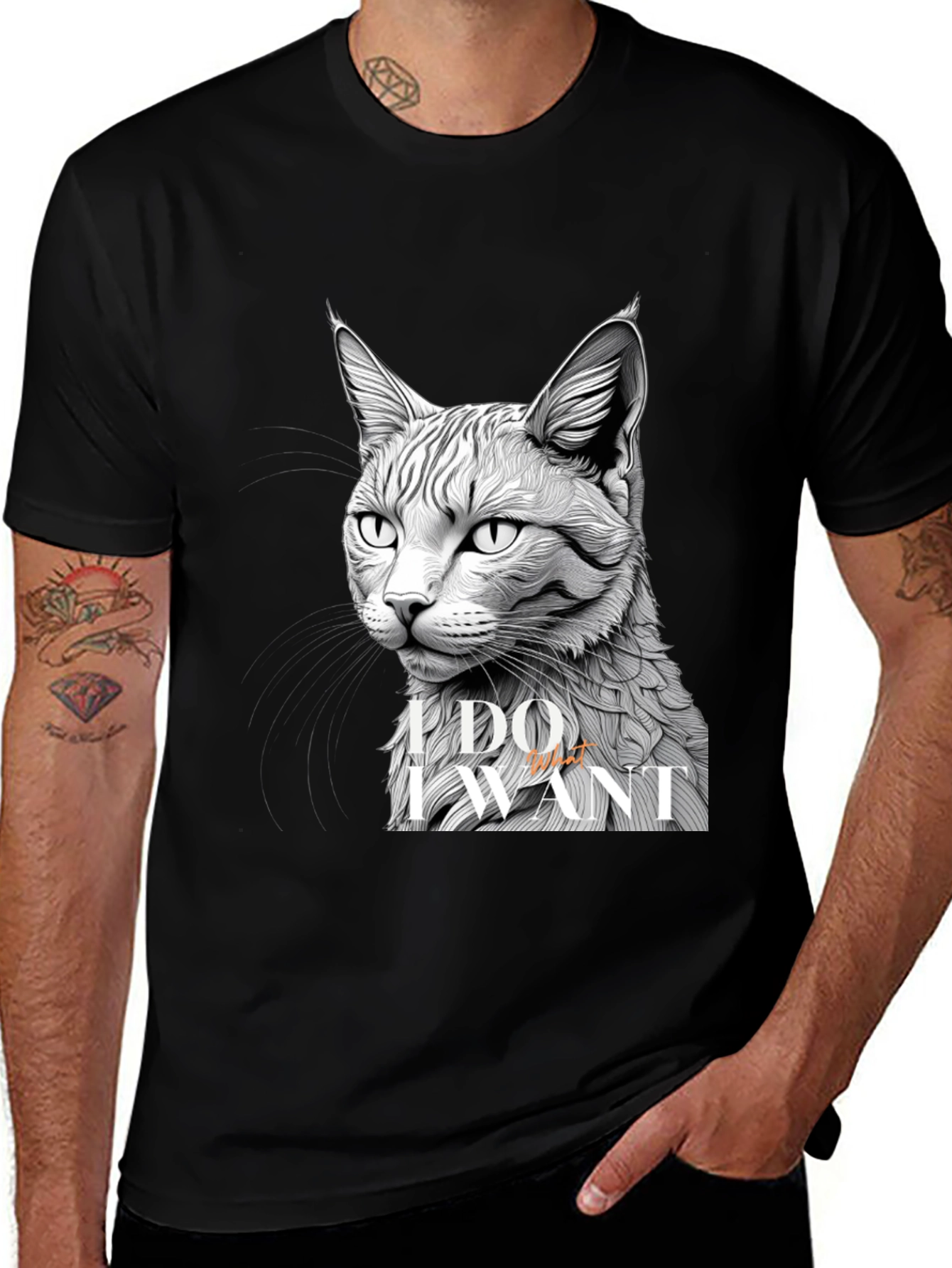 Variant 15 of Cat Lover Graphic Tee - 'I Do What I Want' Black T-Shirt
