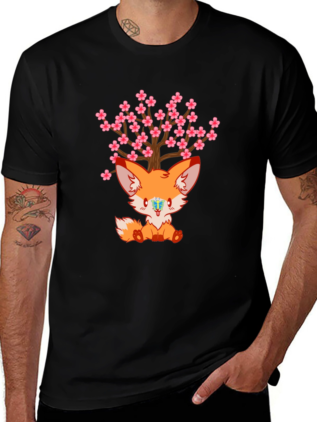 Variant 27 of Cute Fox Cherry Blossom Tree Graphic T-Shirt