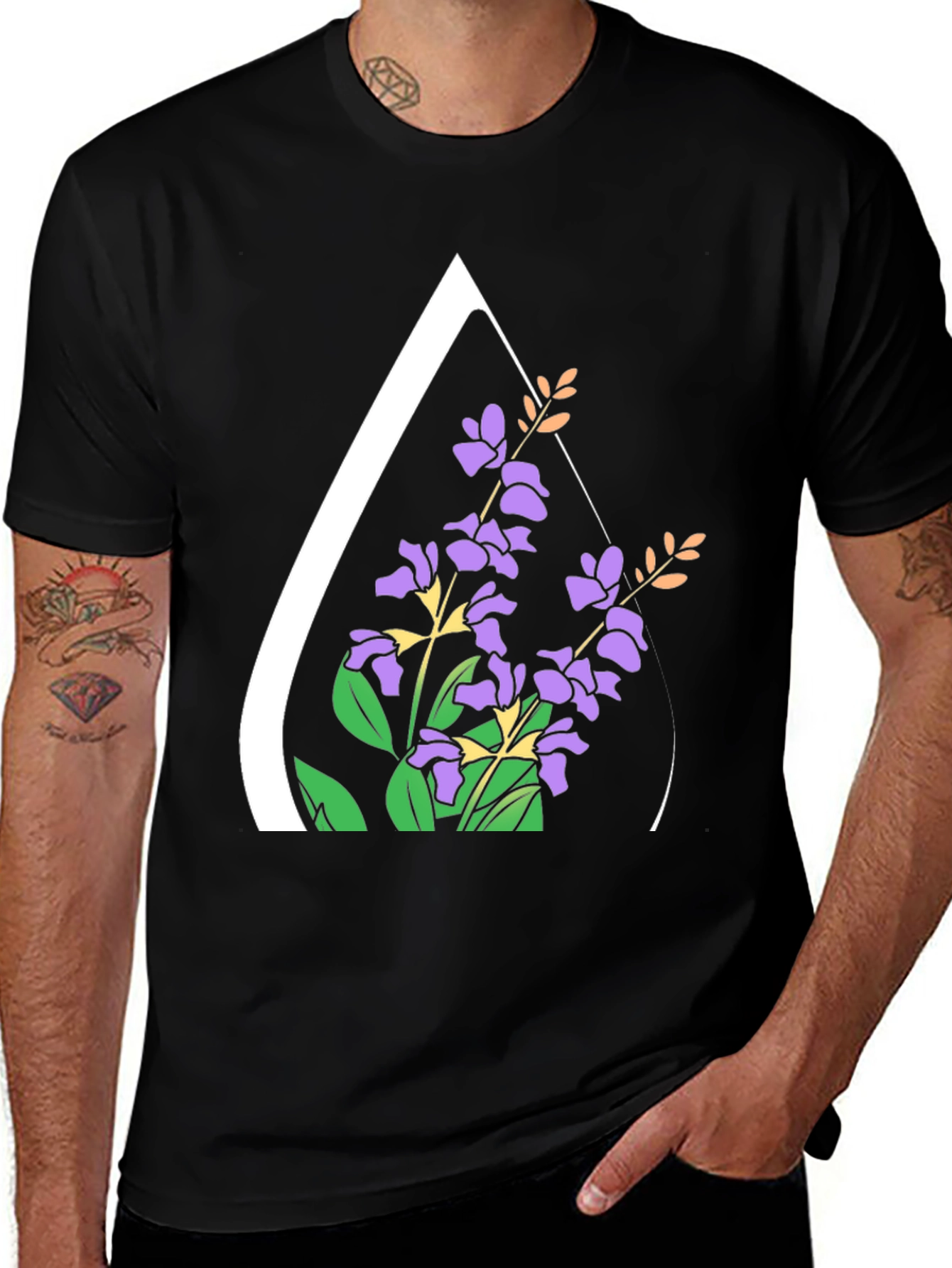 Variant 26 of Floral Graphic Tee - Black Cotton Blend