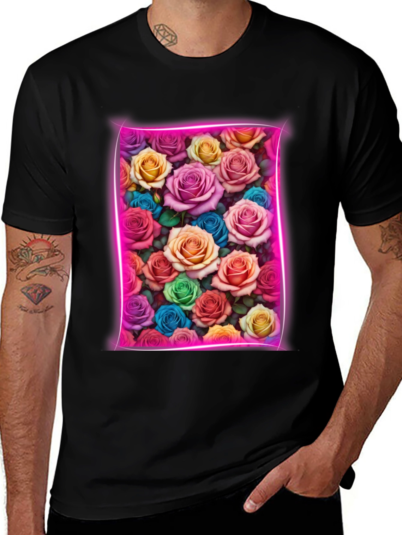 Variant 2 of Floral Neon Rose T-Shirt - Trendy Graphic Tee