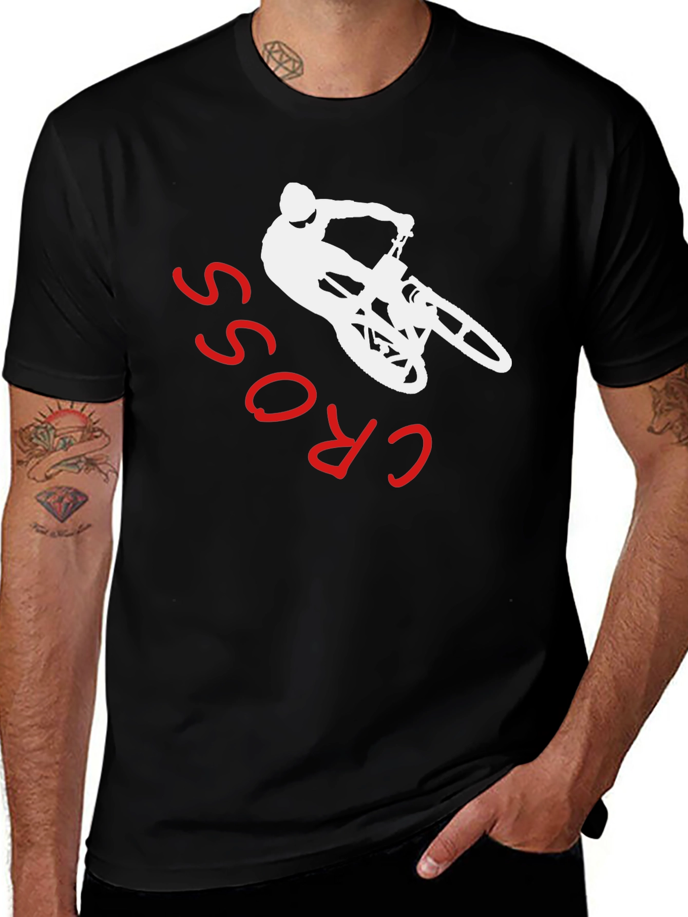 Variant 16 of Cross Bike Graphic Tee - Black Cotton Cyclist T-Shirt