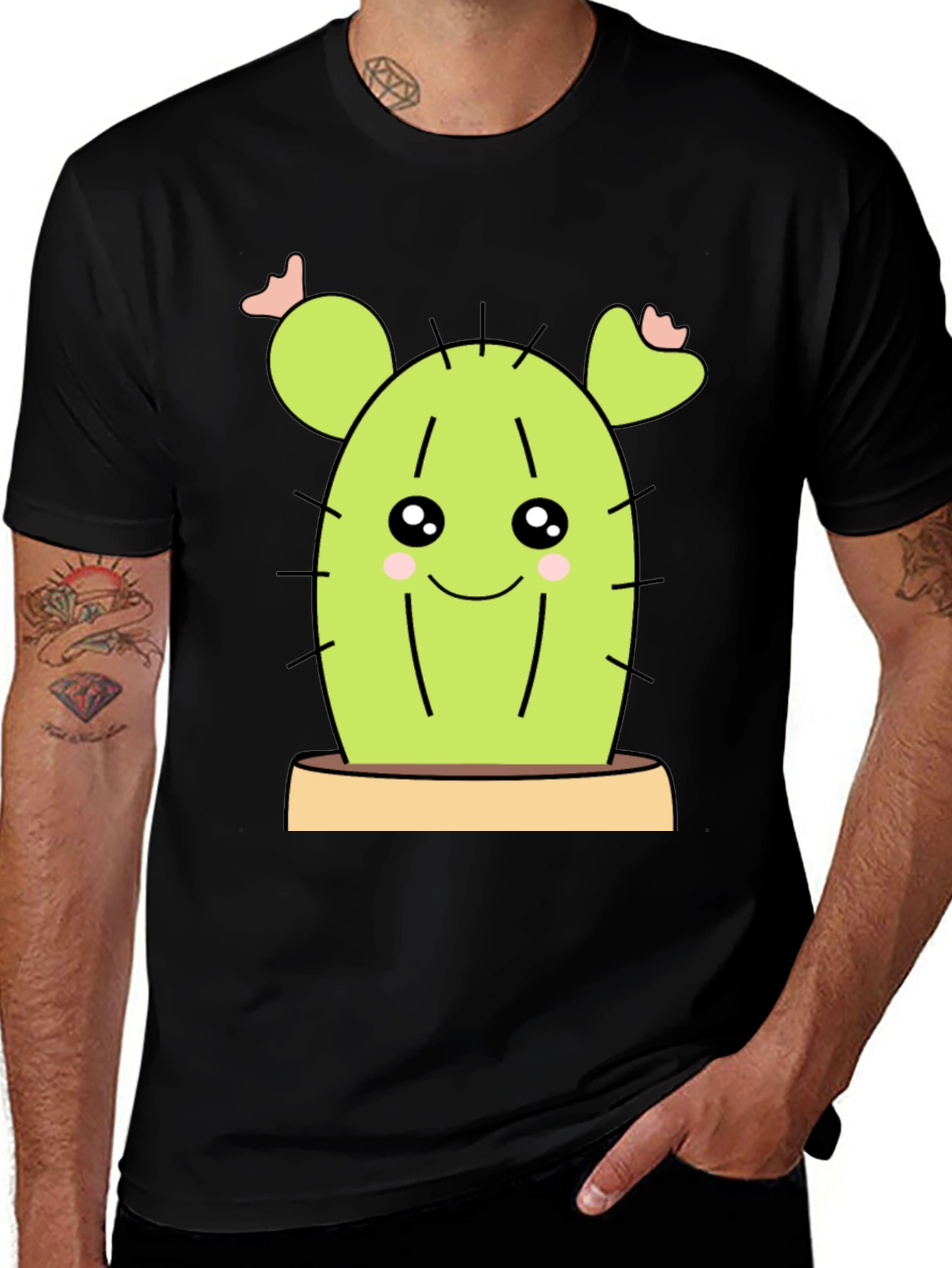 Black Cute Cactus Graphic Tee - Black Cotton Shirt main image