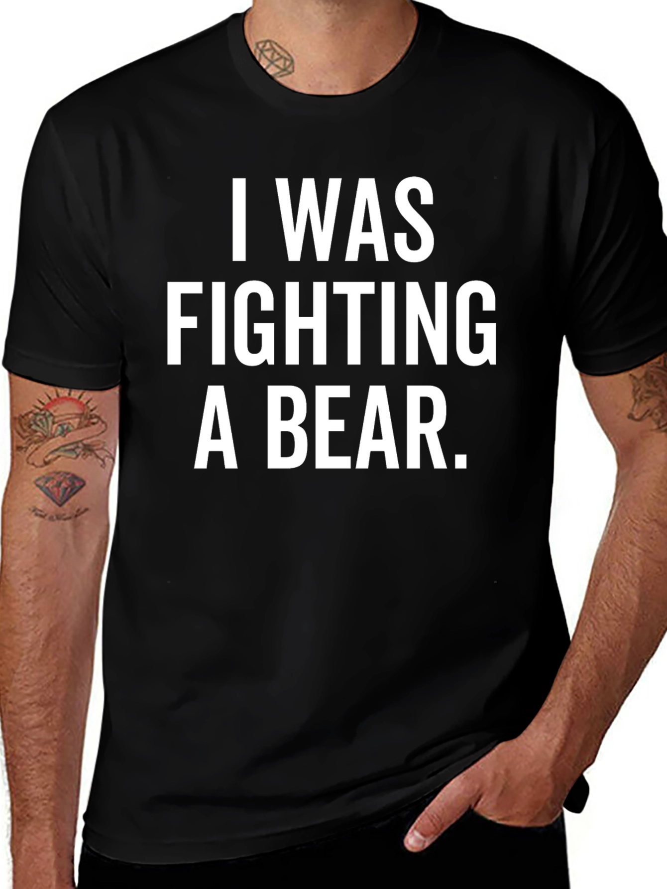 Black I Was Fighting a Bear Funny T-Shirt main image
