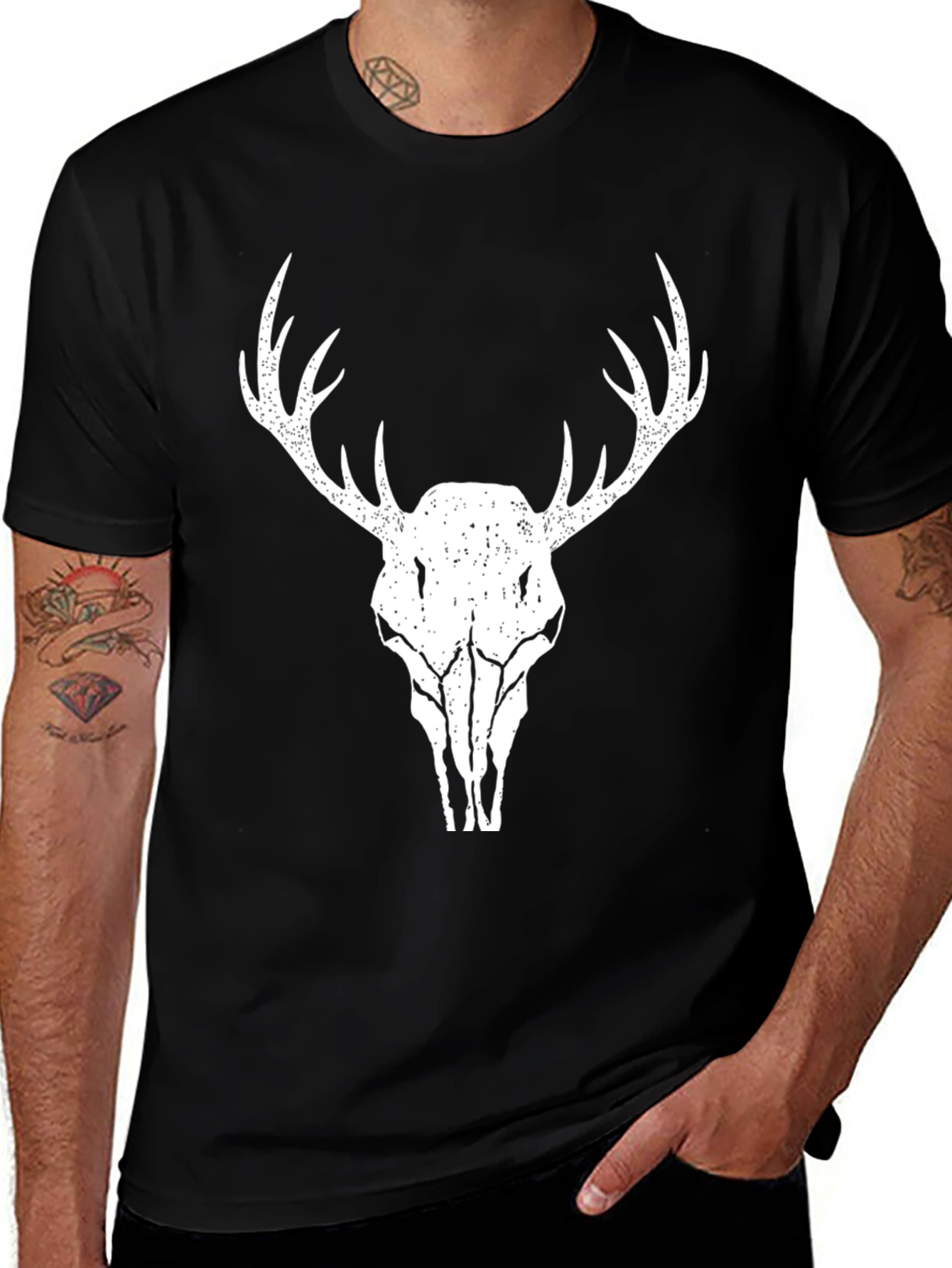 Variant 14 of Deer Skull Graphic Tee - Black Cotton T-Shirt