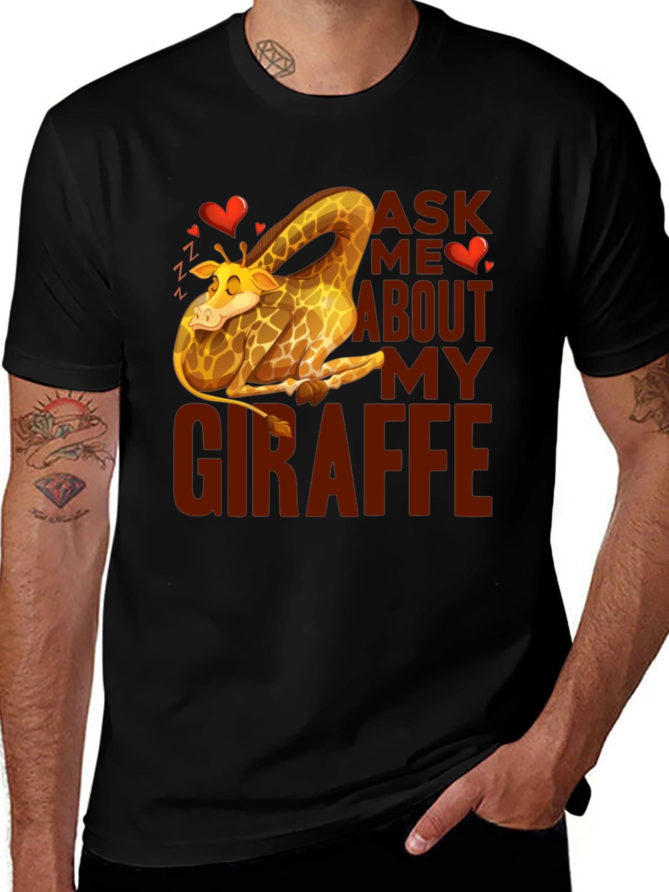 Variant 7 of Ask Me About My Giraffe T-Shirt - Black Crew Neck
