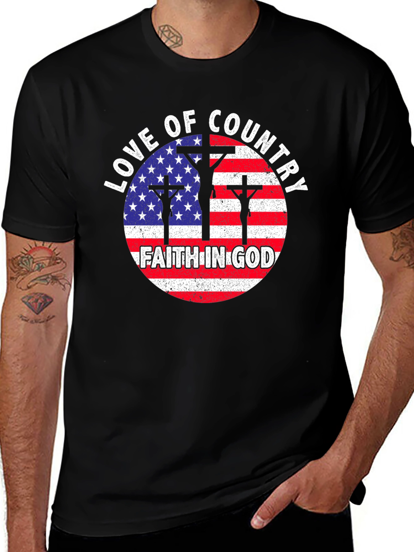 Black Patriotic Faith T-Shirt: Love of Country, Faith in God main image