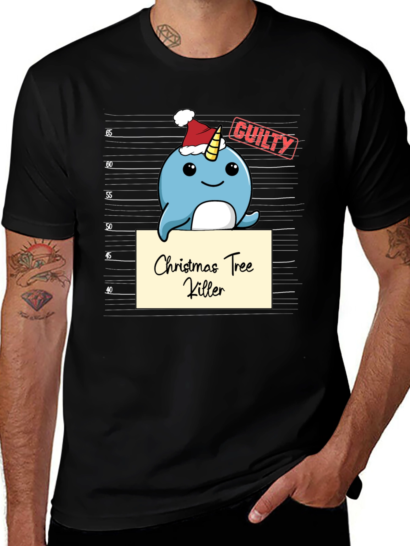 Christmas Tree Killer Narwhal Mugshot T-Shirt