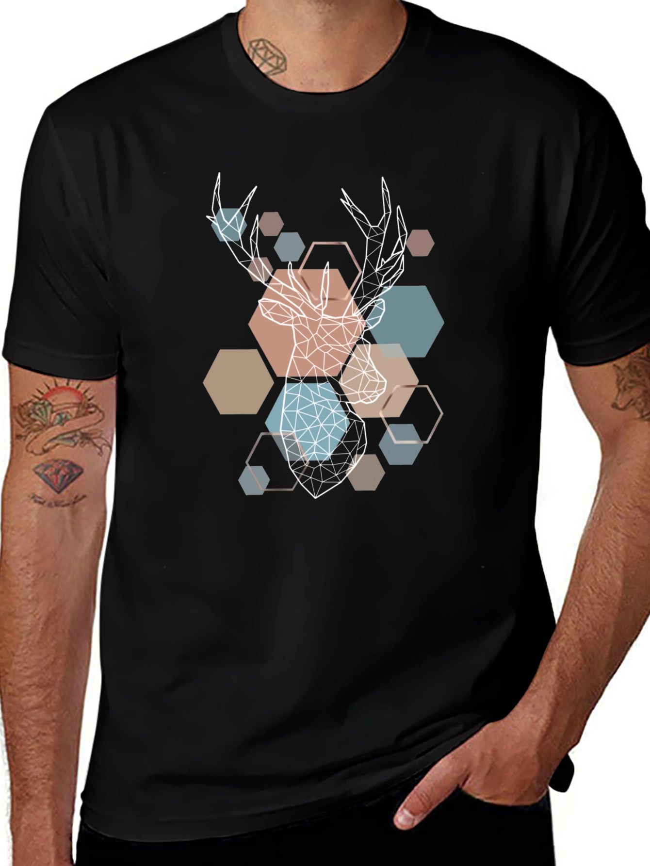 Variant 10 of Geometric Deer Head Graphic T-Shirt - Stylish Modern Design