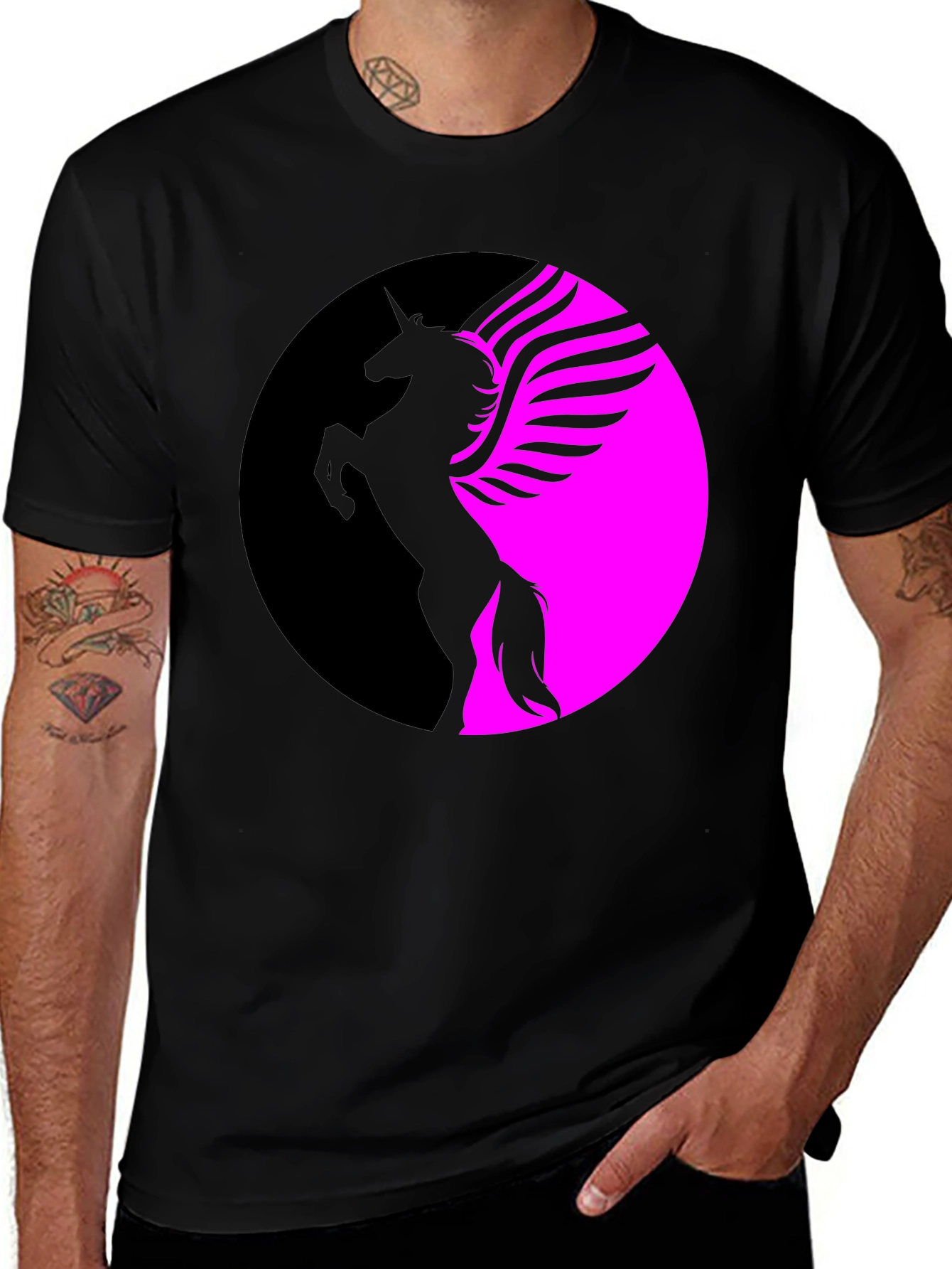 Variant 2 of Unicorn Silhouette Graphic Tee - Black Cotton Blend