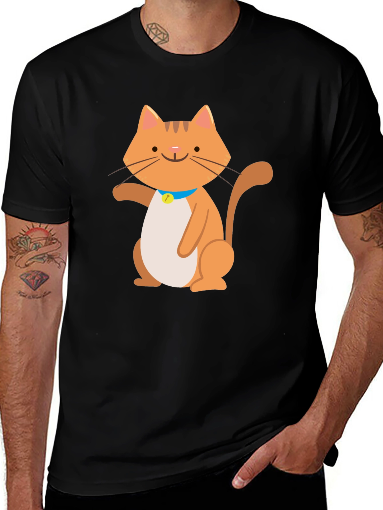 Variant 17 of Cute Cartoon Cat Graphic Black T-Shirt