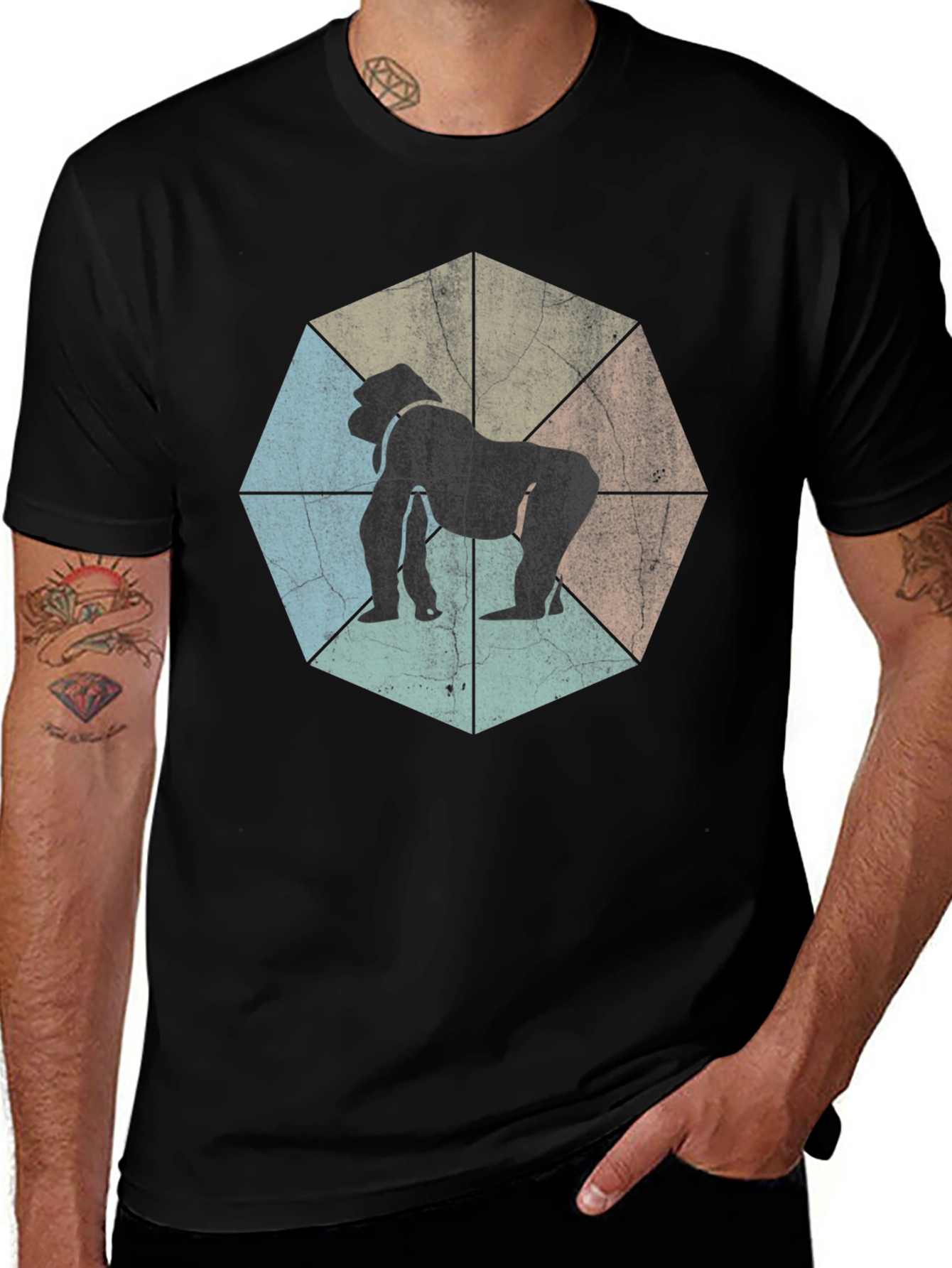 Variant 15 of Vintage Gorilla Graphic Tee - Men's Black T-Shirt