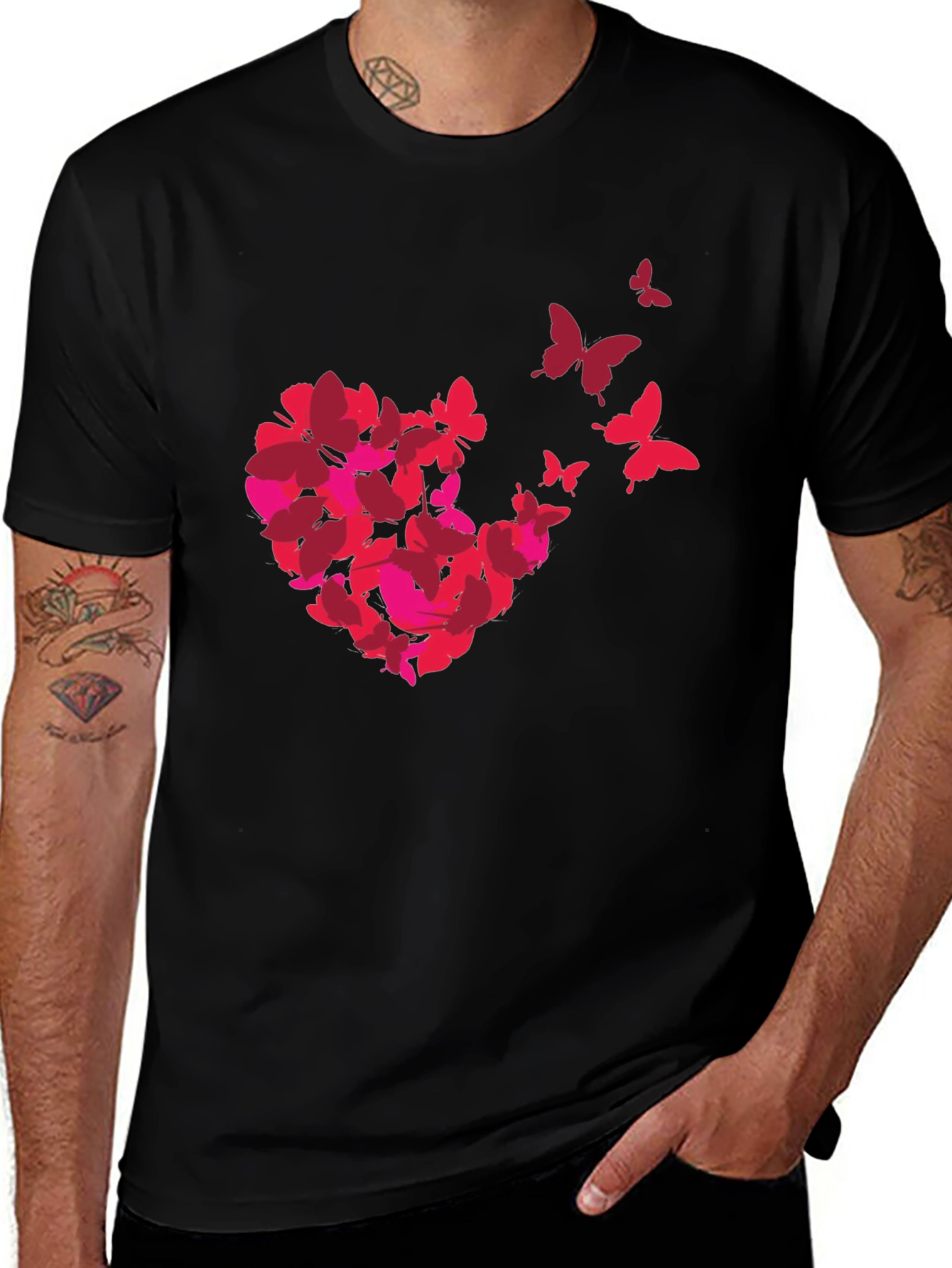 Variant 17 of Butterfly Heart Graphic Tee - Soft Black Cotton T-Shirt