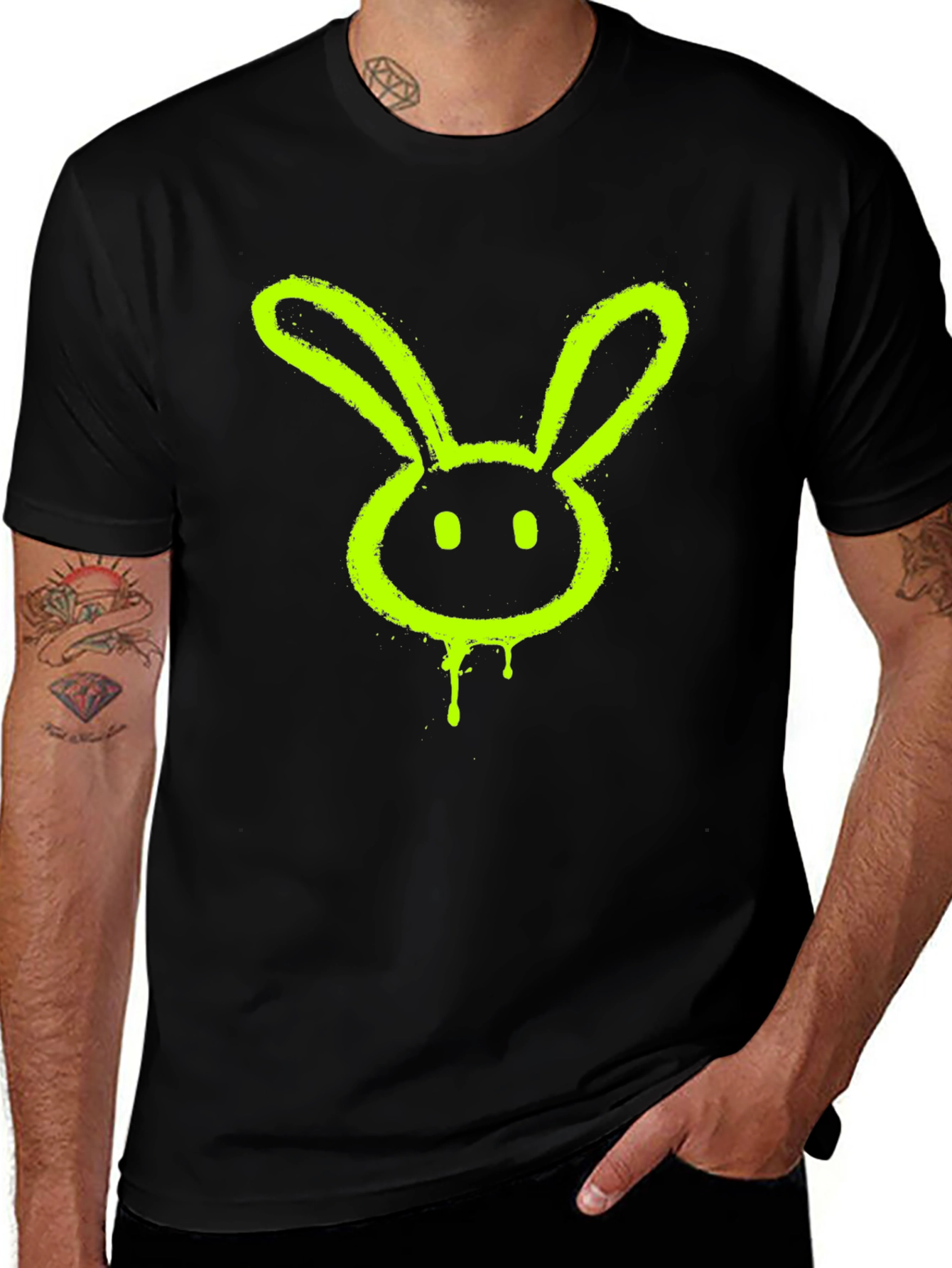 Variant 16 of Neon Rabbit Graphic Tee - Stylish & Unique Black T-Shirt