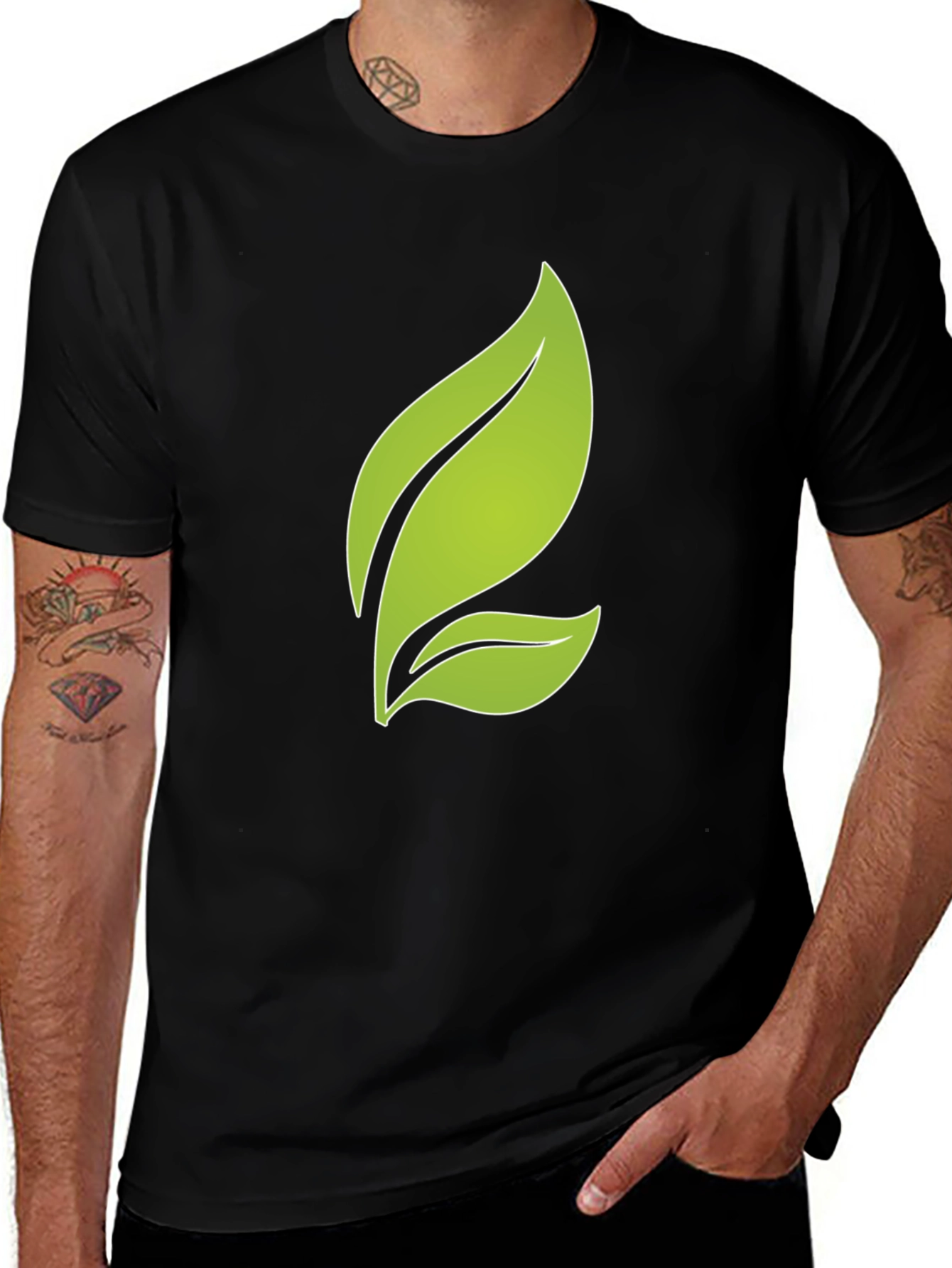 Eco-Friendly Leaf Graphic Tee - Black Cotton T-Shirt
