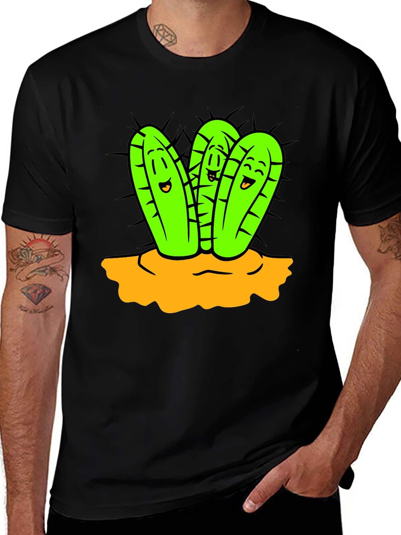 Variant 28 of Cactus Cartoon Graphic Black T-Shirt