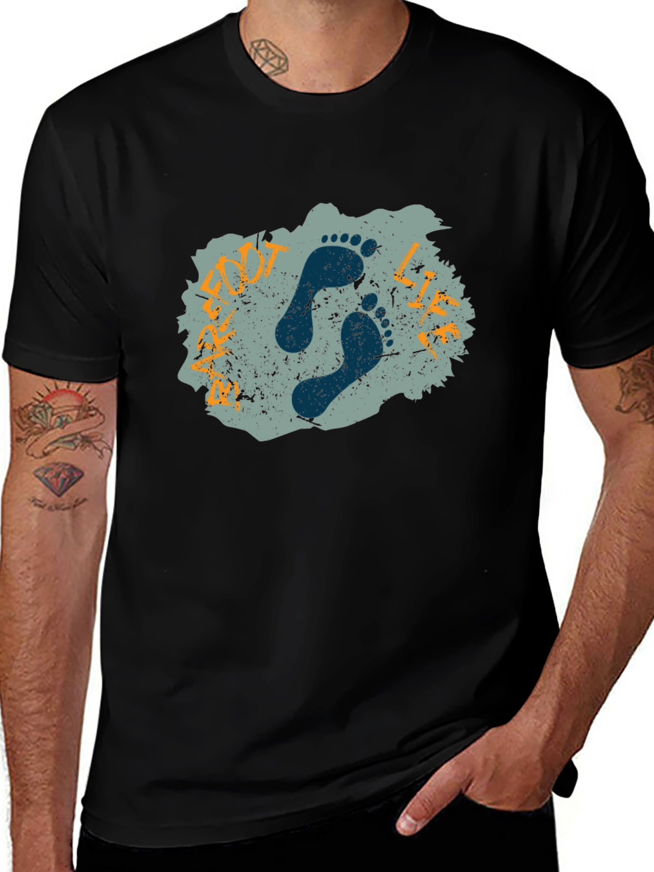 Variant 17 of Footprint Graphic Print Black T-Shirt