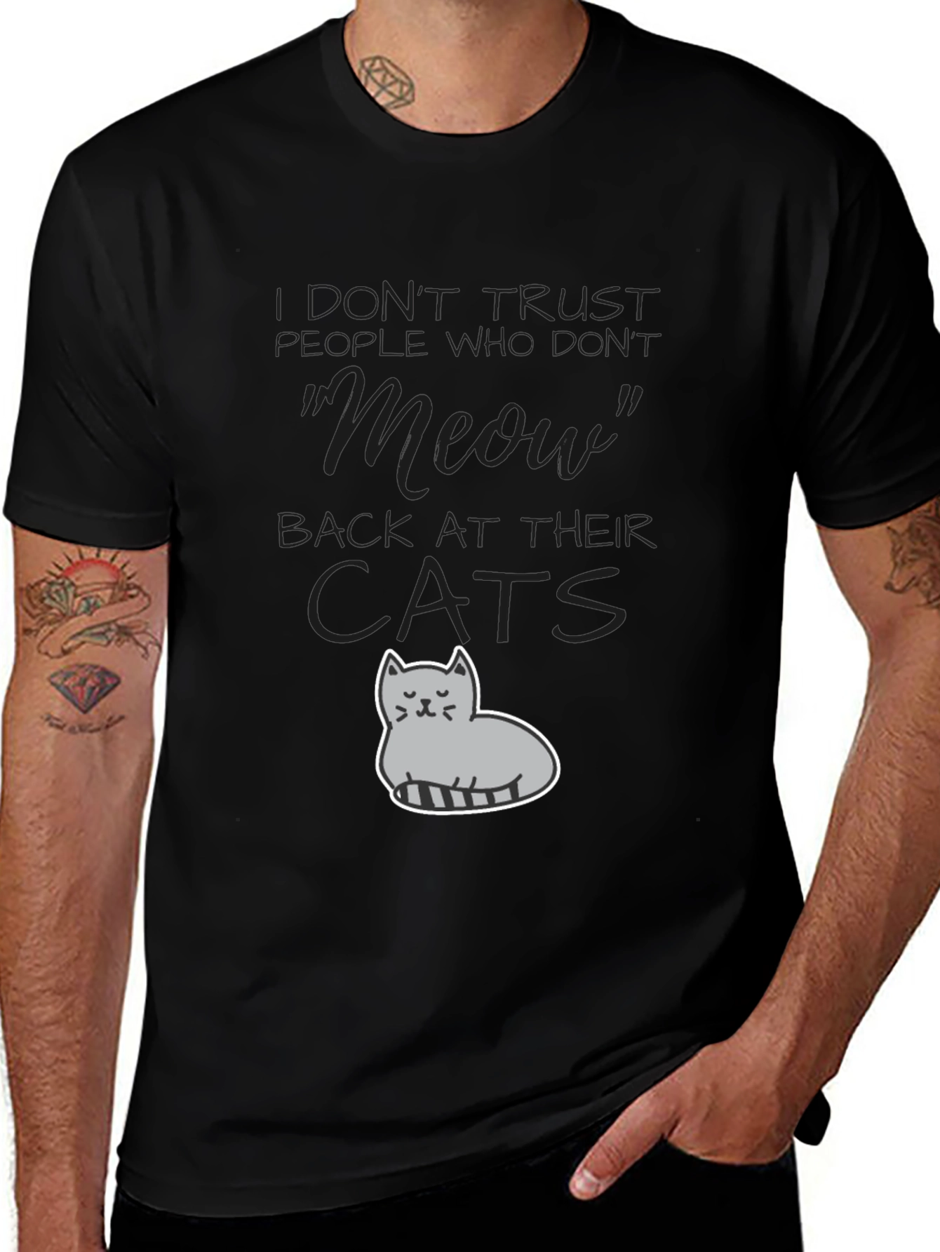 Variant 21 of Humorous Cat Graphic T-Shirt - "Don't Trust Cats"