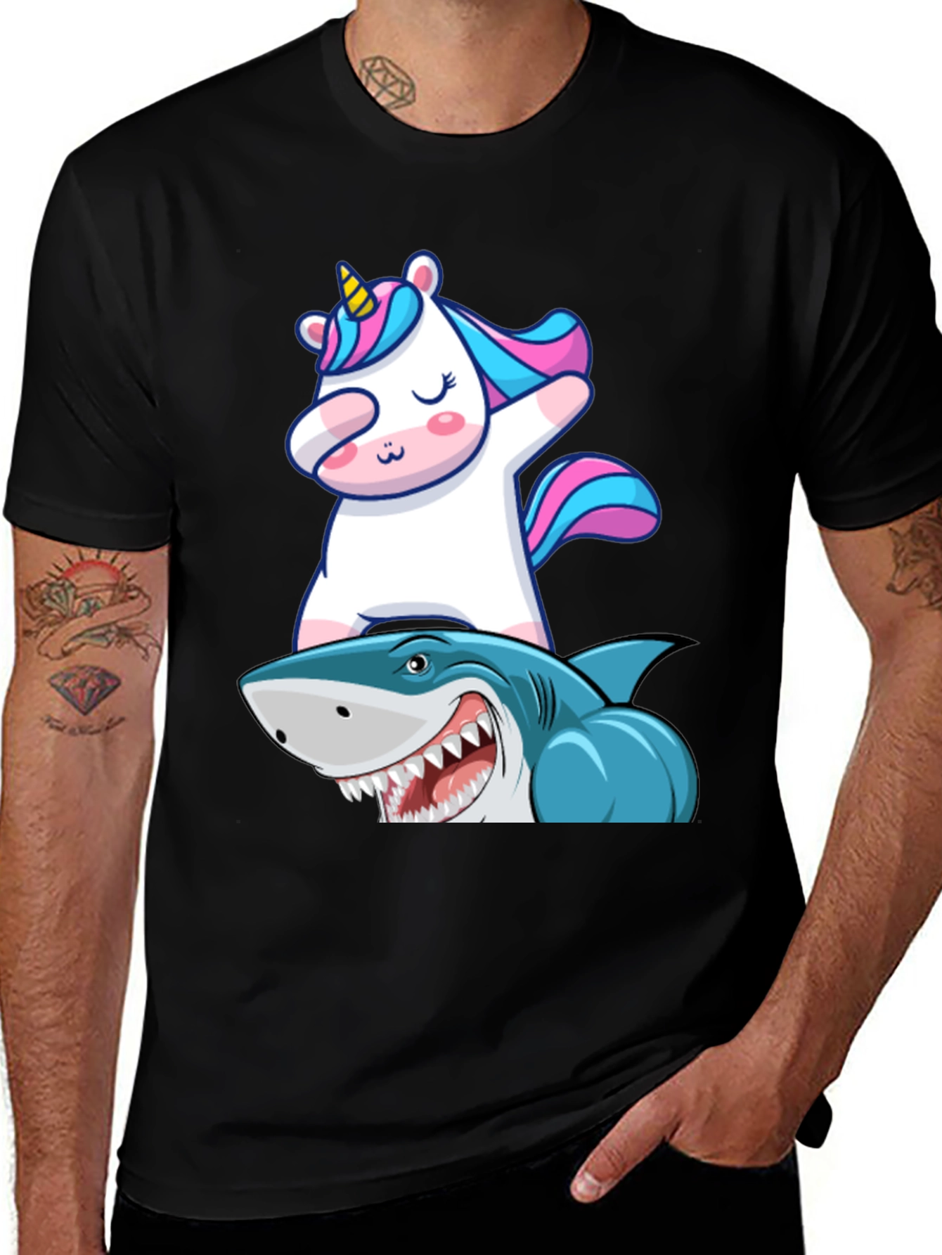 Variant 3 of Unicorn Dabbing on Shark Graphic Tee