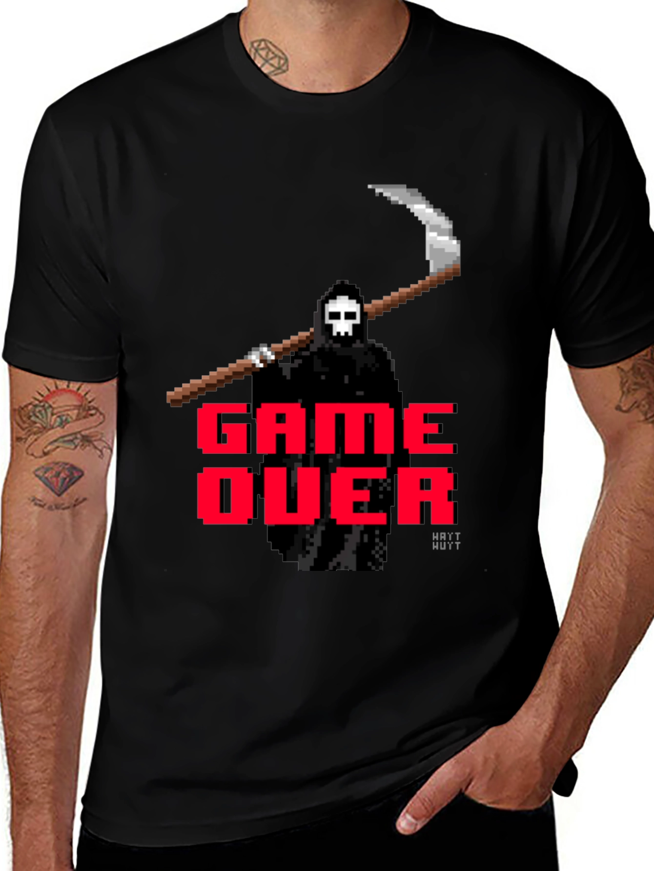 Game Over Grim Reaper Pixel Art T-Shirt - Black
