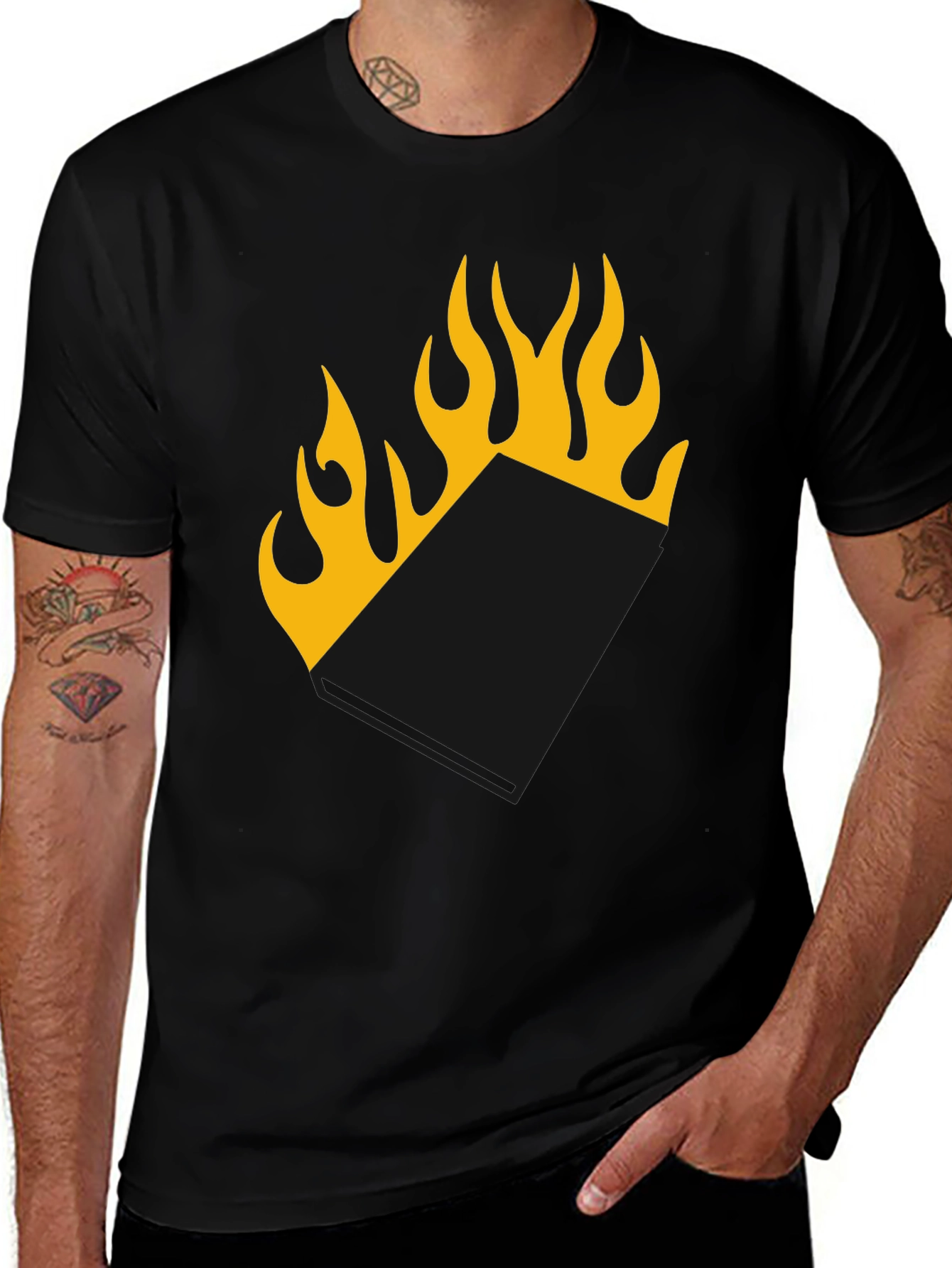 Variant 27 of Burning Book T-Shirt - Black Tee with Flame Design