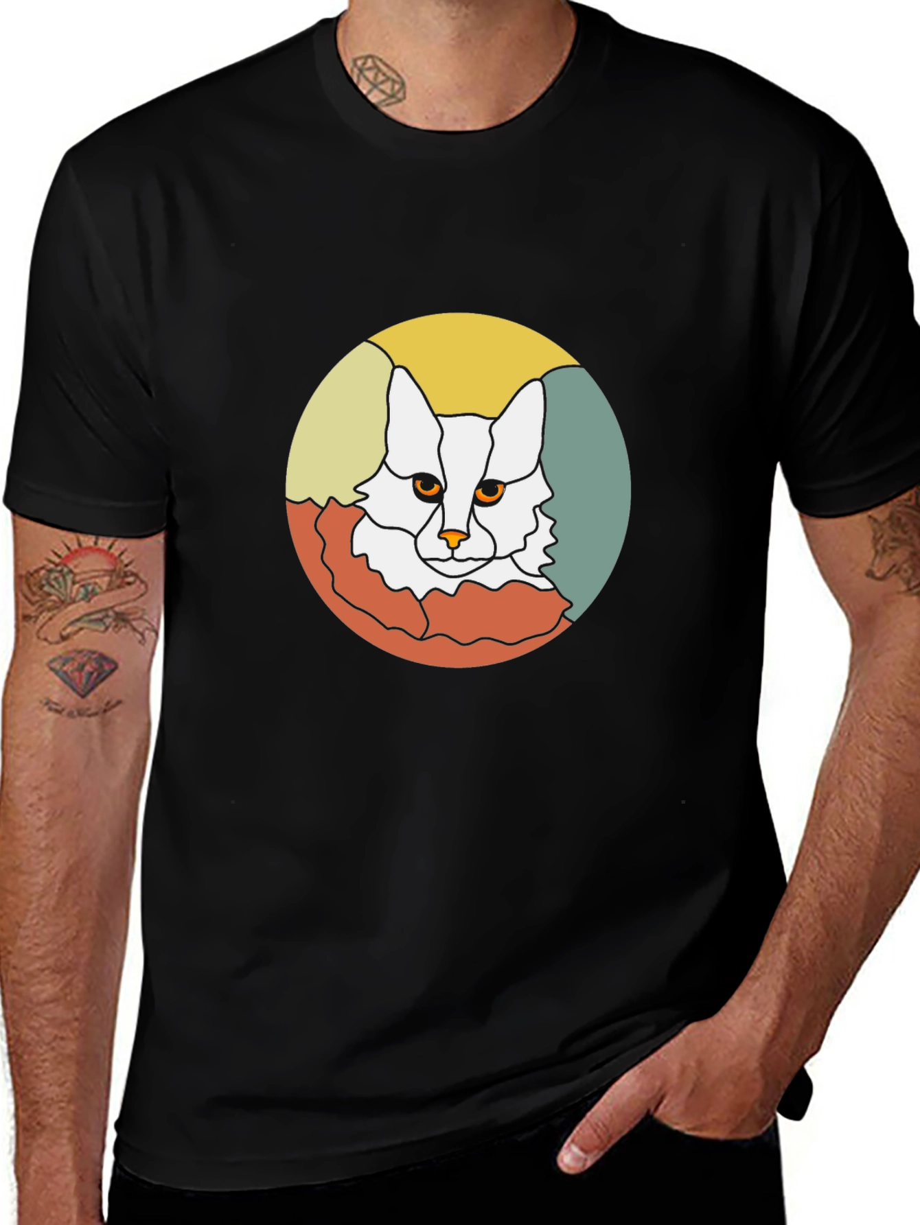 Variant 16 of Retro Cat Graphic Tee - Black Cotton T-Shirt