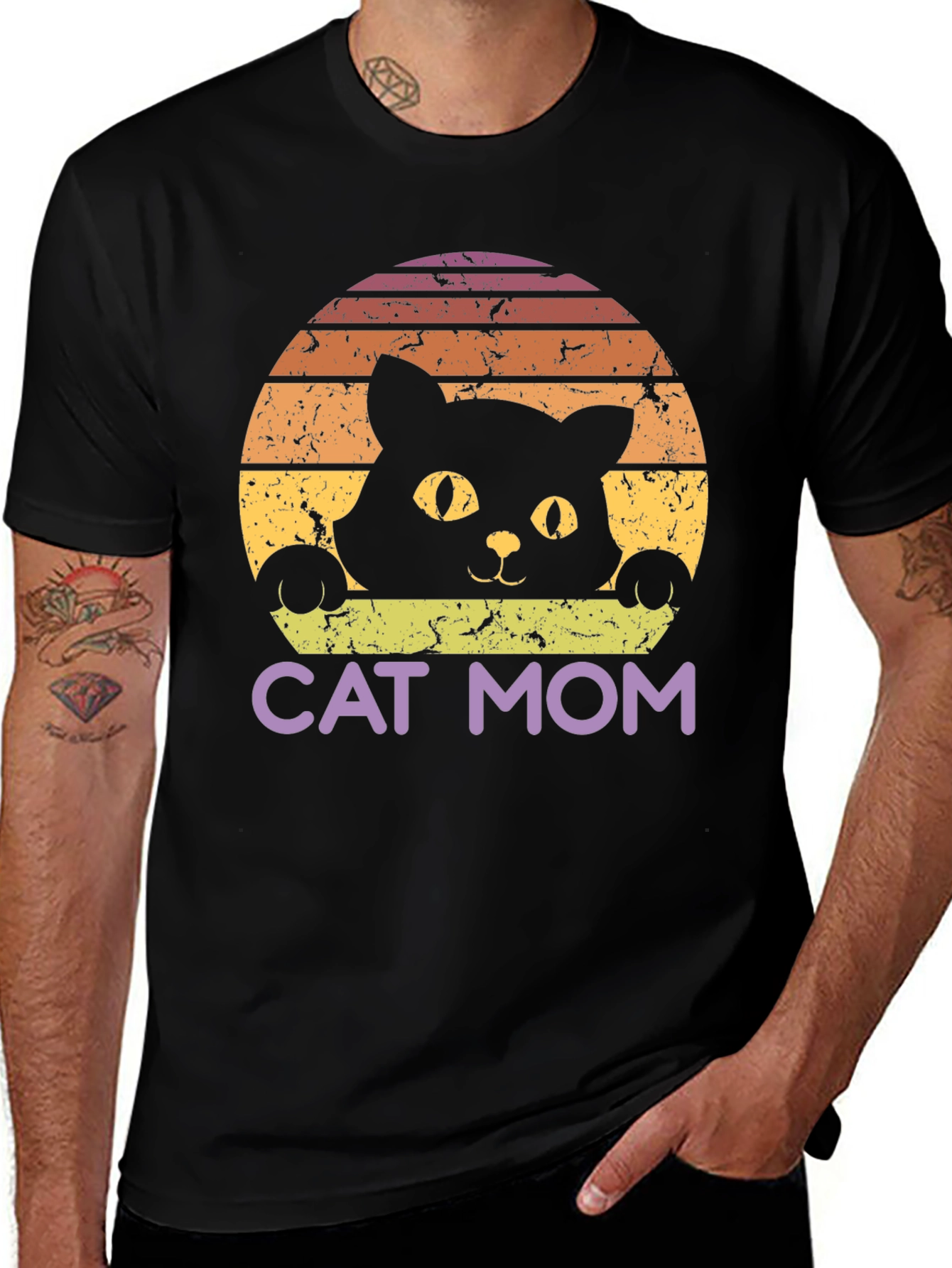 Cat Mom Retro Style Black T-Shirt