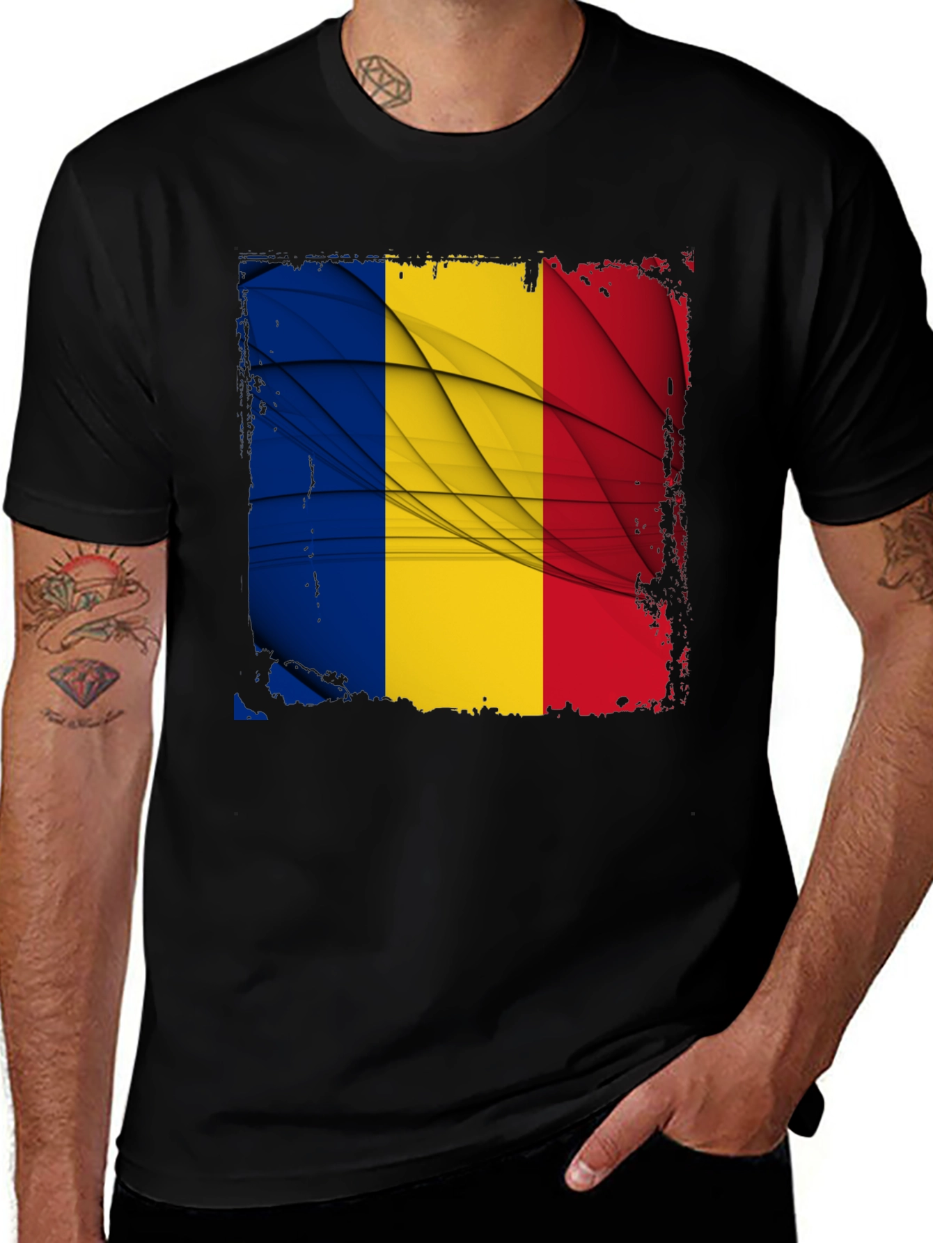 Variant 7 of Romania Flag Graphic Tee - Black T-Shirt