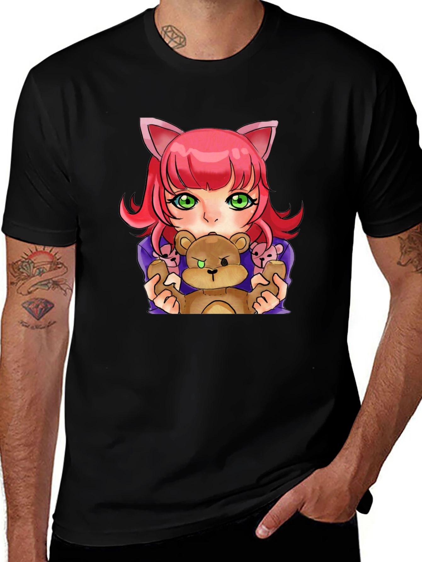 Variant 28 of Anime Girl With Teddy Bear Graphic Tee
