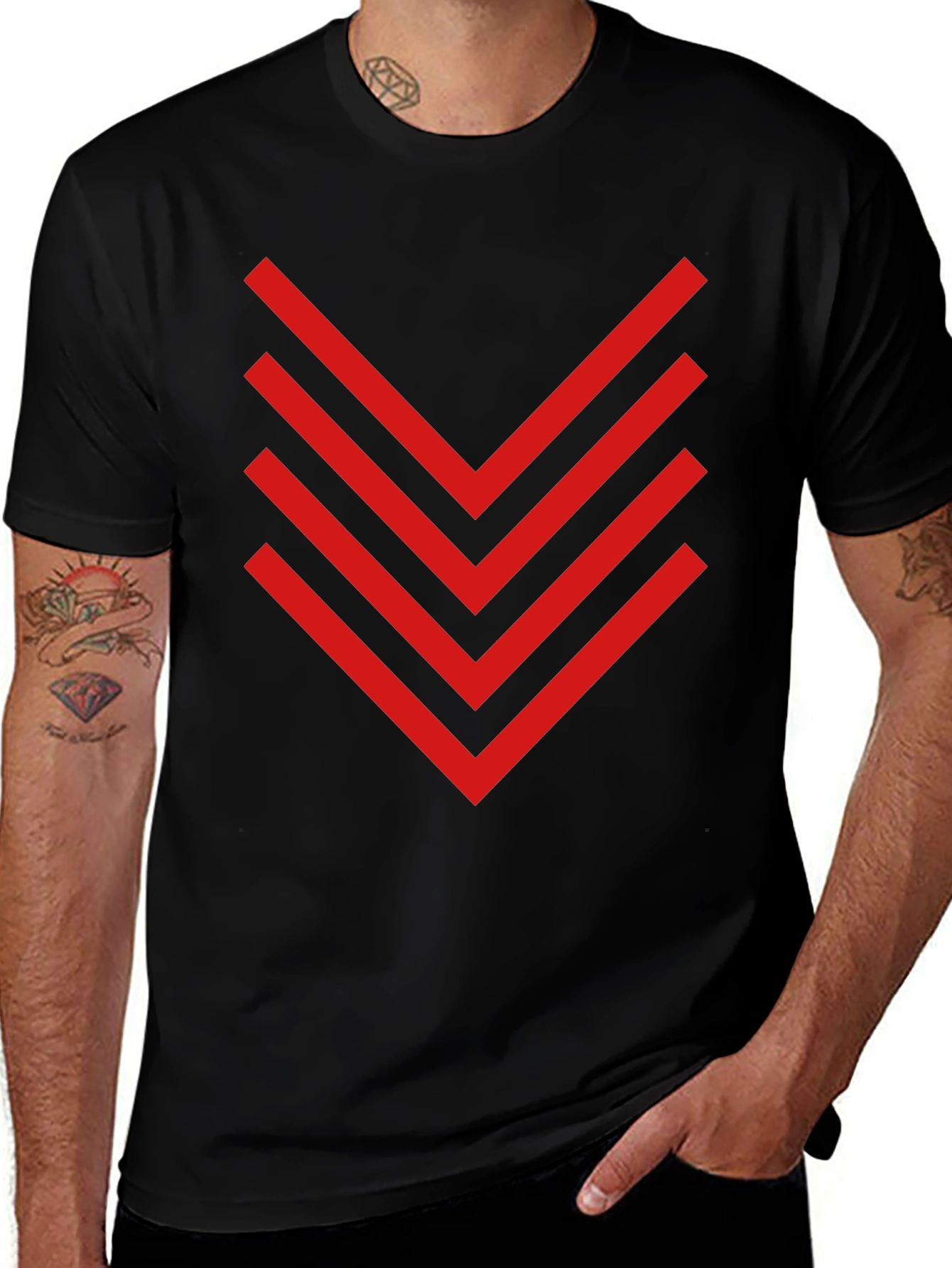 Black Red Chevron Graphic Tee - Black Casual Shirt main image