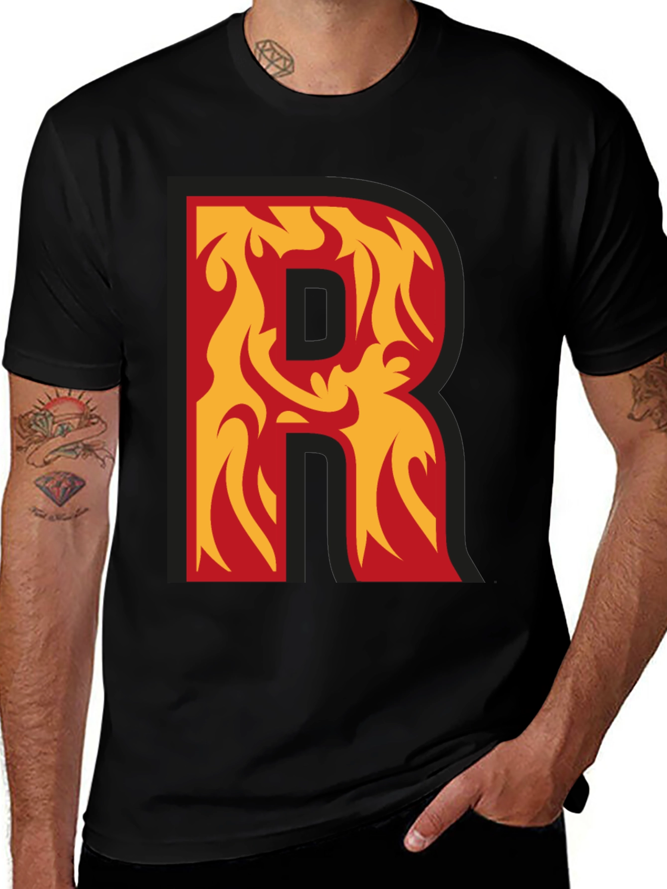Variant 29 of Flaming Letter R Graphic Tee - Cool Design!