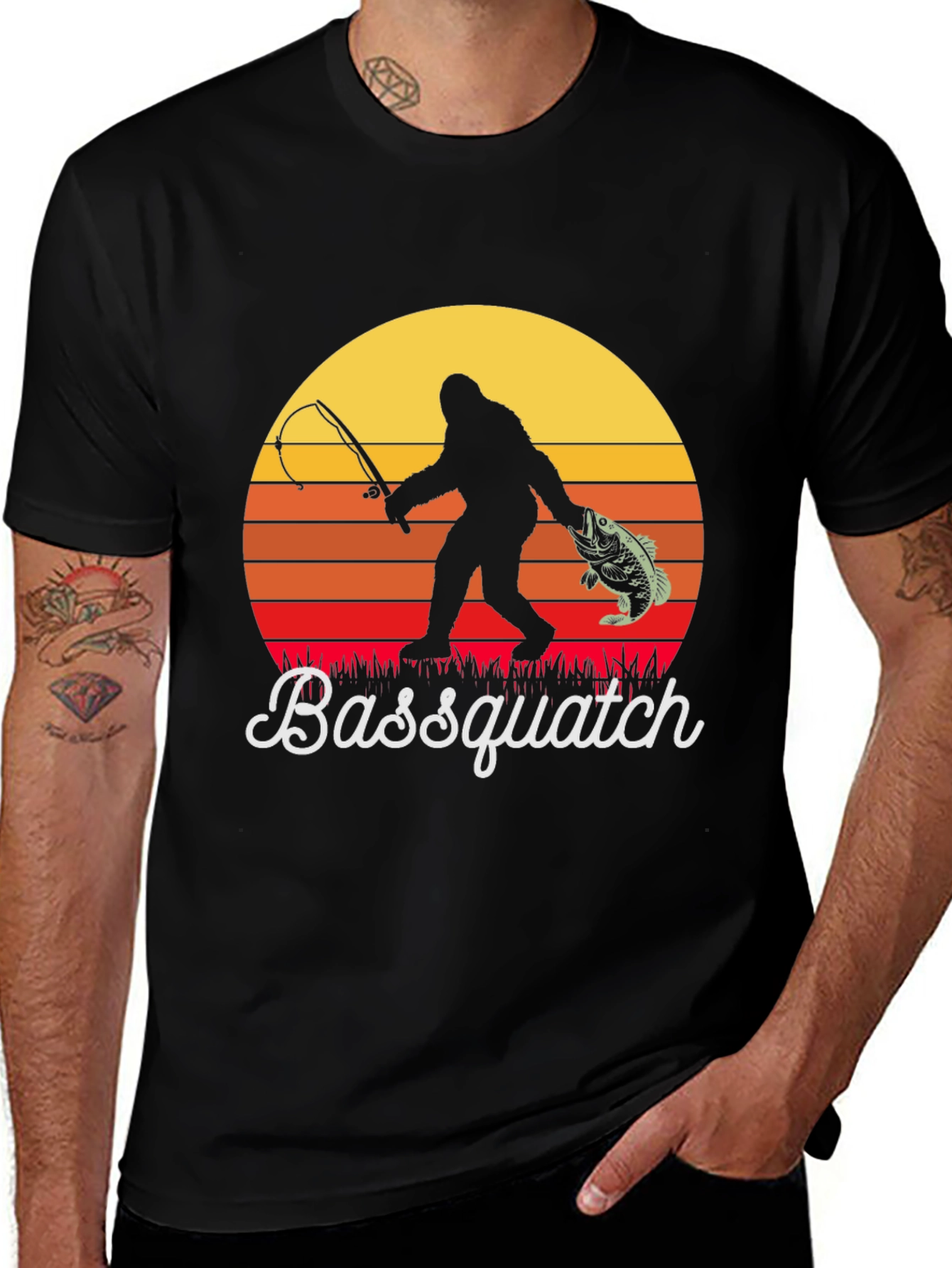 Variant 17 of Bassquatch T-Shirt - Fishing Bigfoot Design