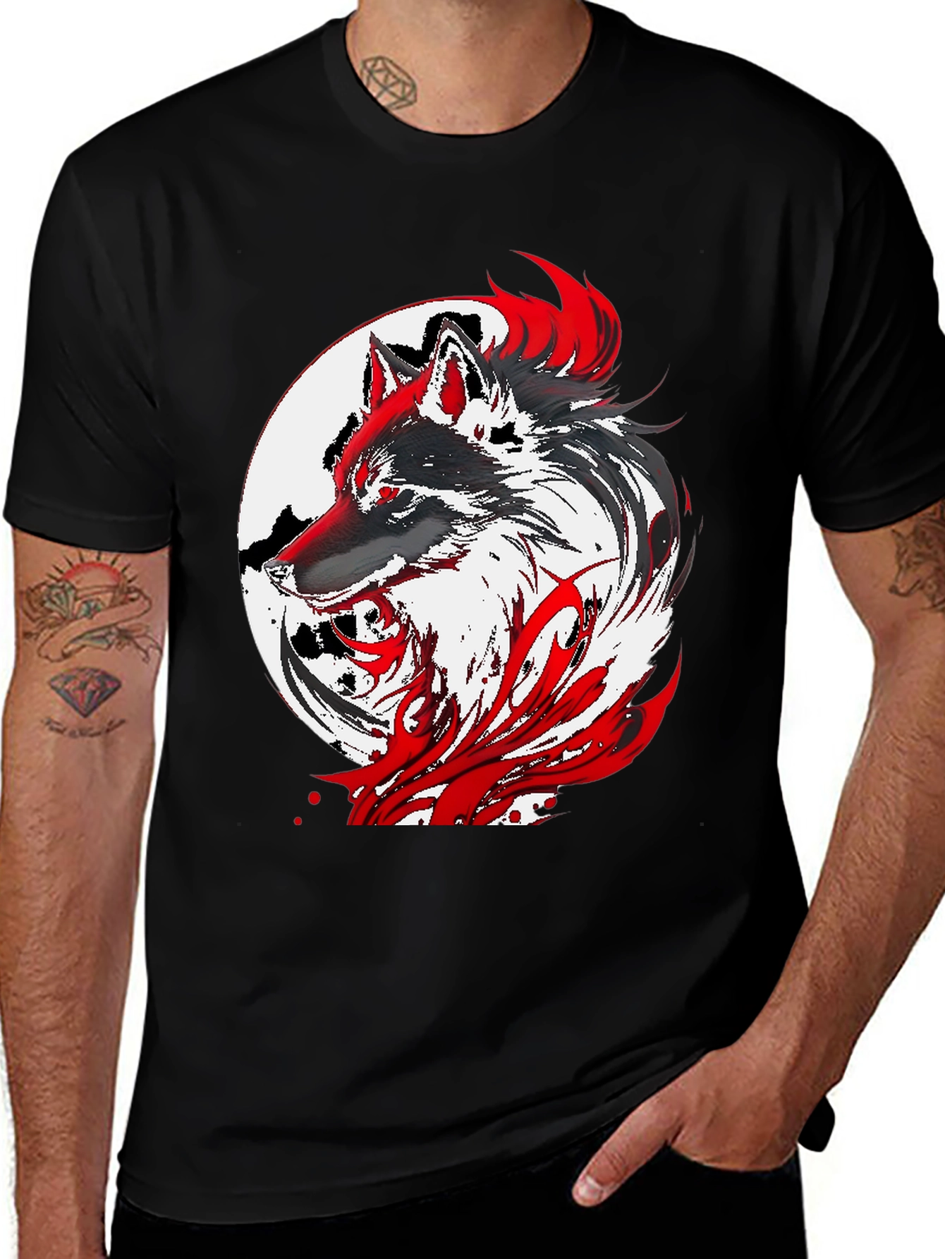 Variant 14 of Wolf Graphic Tee - Black Cotton Blend
