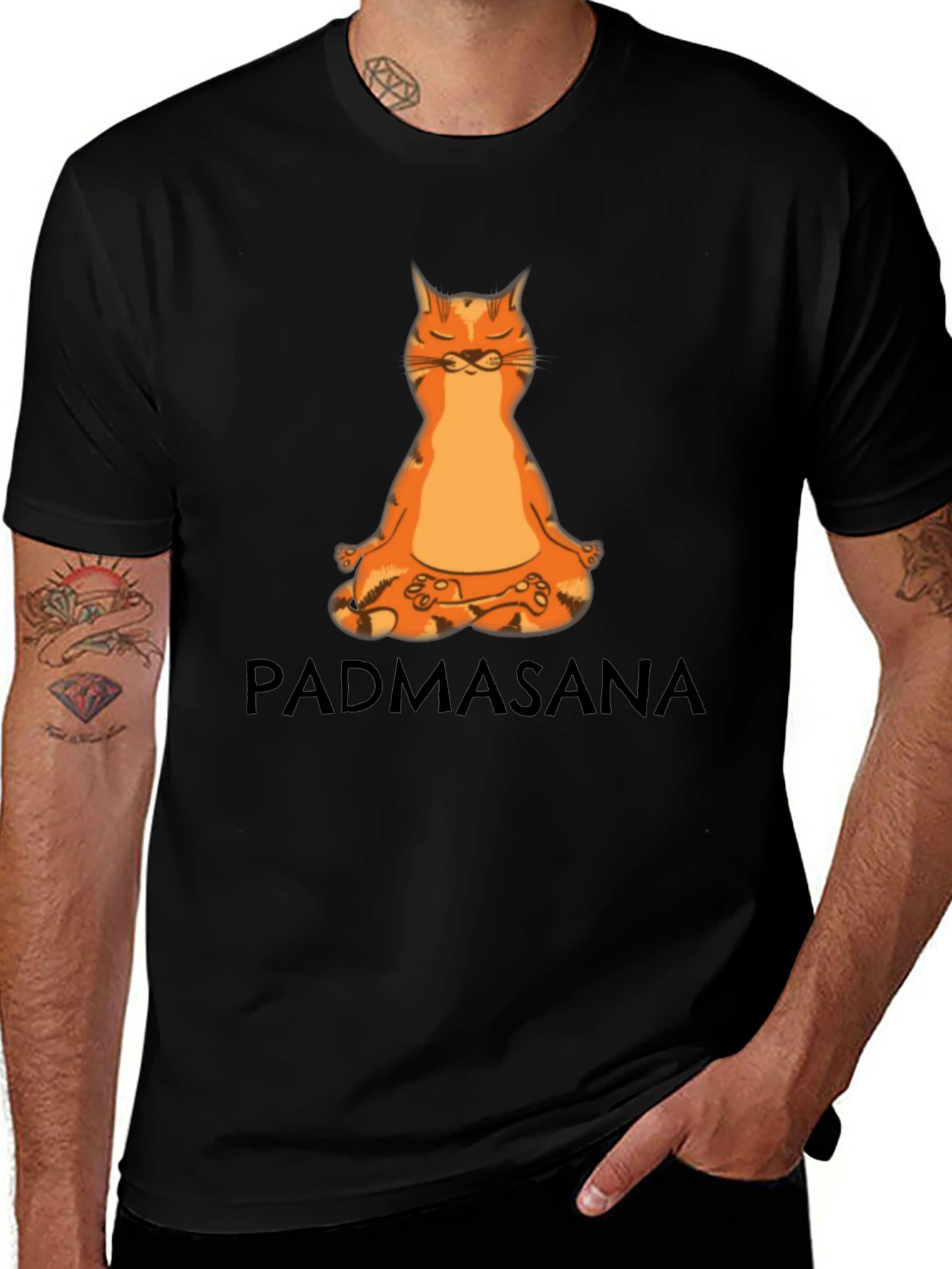 Variant 10 of Padmasana Cat Meditation Black T-Shirt
